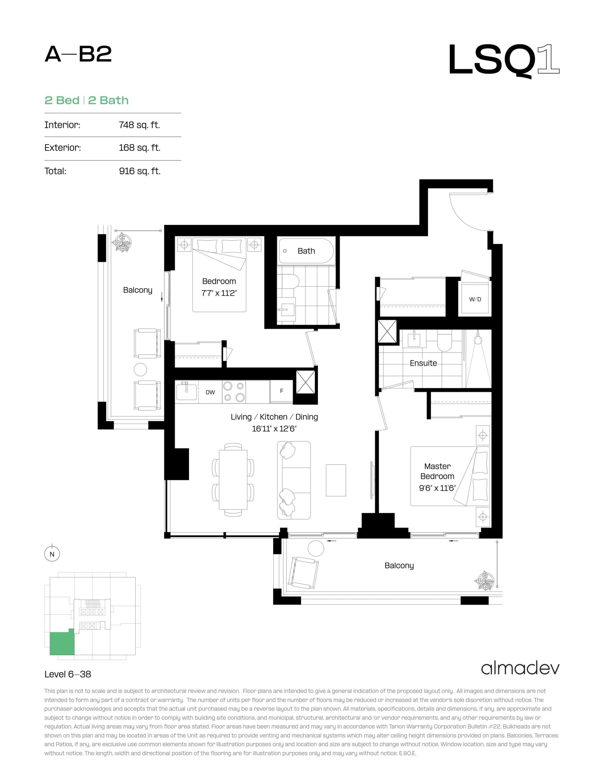 A-B2 Floor Plan at LSQ1 Condos - 748 sq.ft