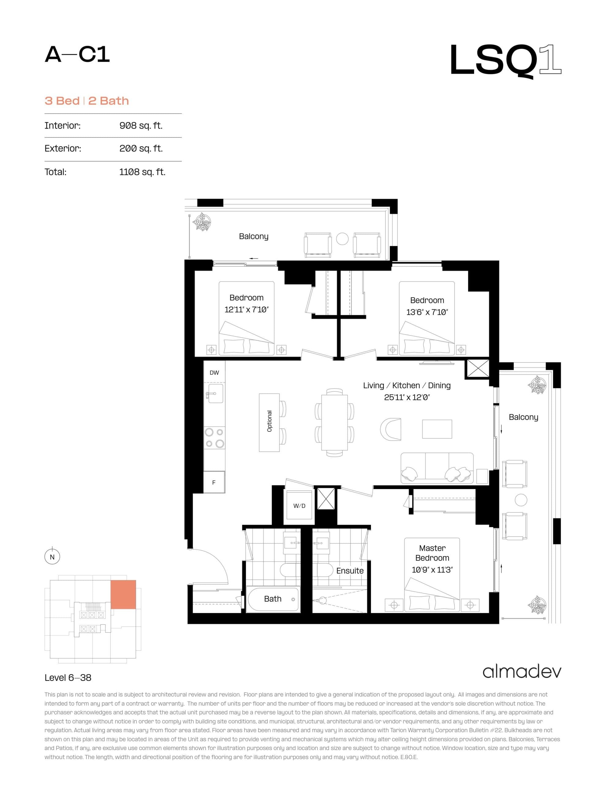 A-C1 Floor Plan at LSQ1 Condos - 908 sq.ft