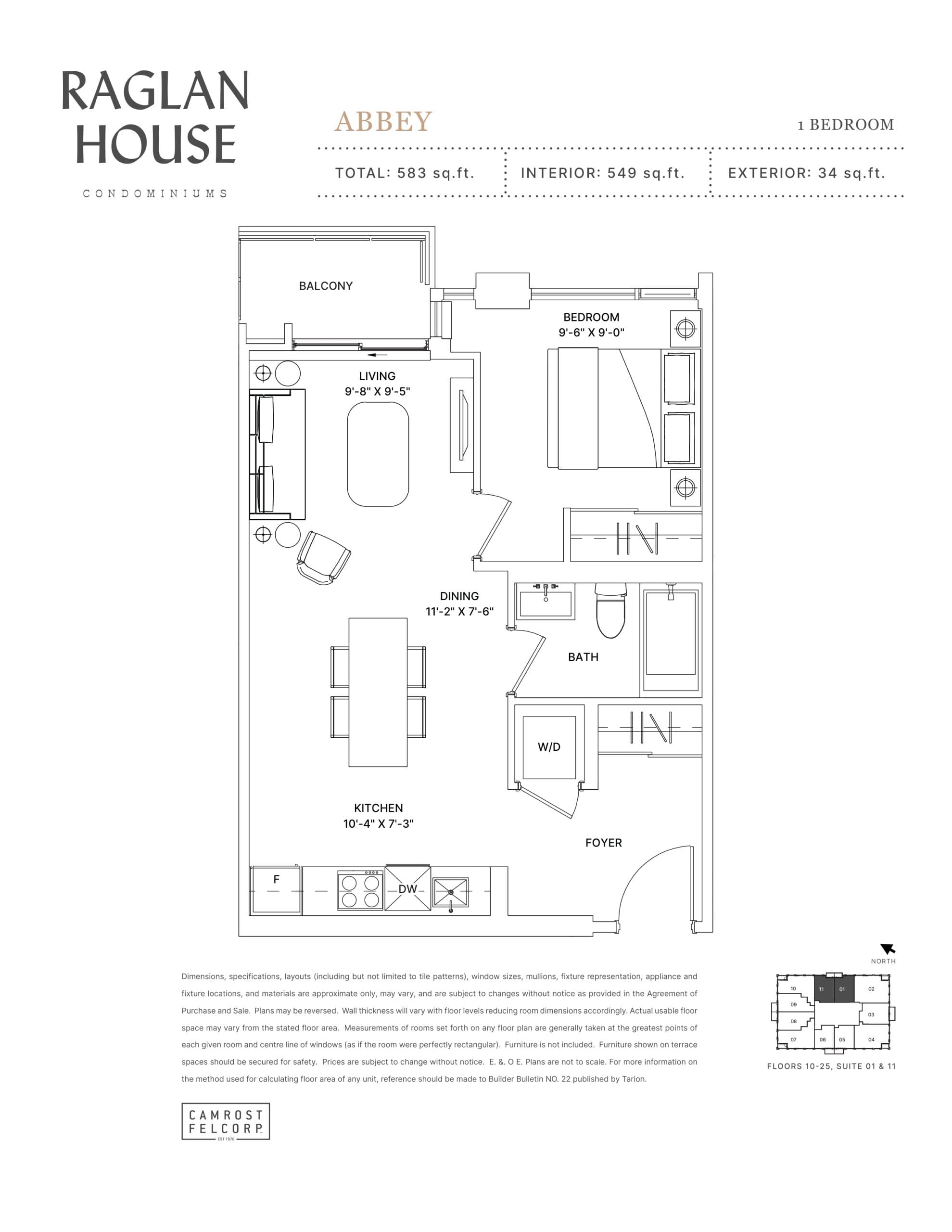 Abbey Floor Plan at Raglan House Condos - 549 sq.ft