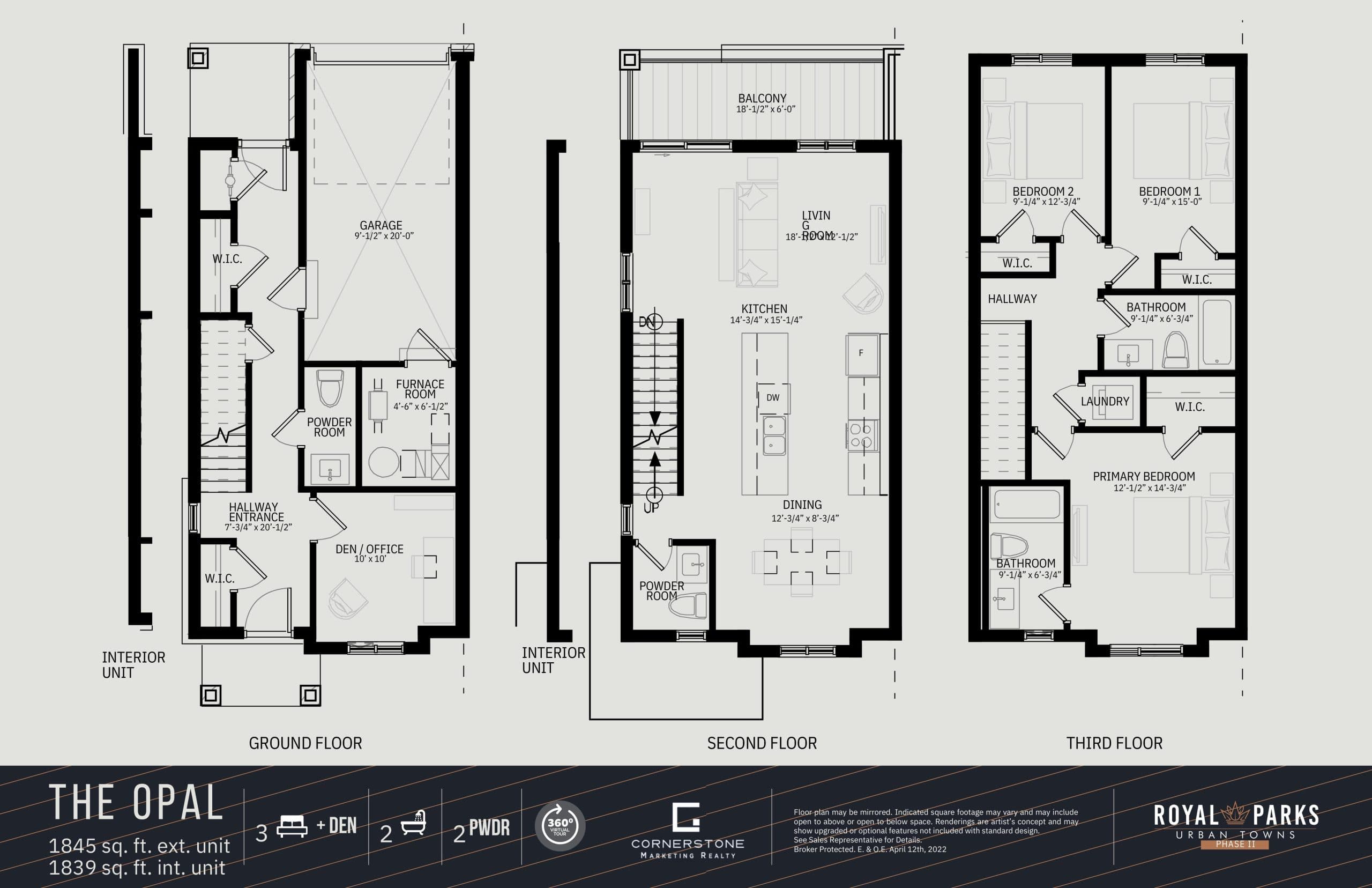 The Opal Floor Plan at Royal Parks Urban Towns - Phase 2 - 1839 sq.ft