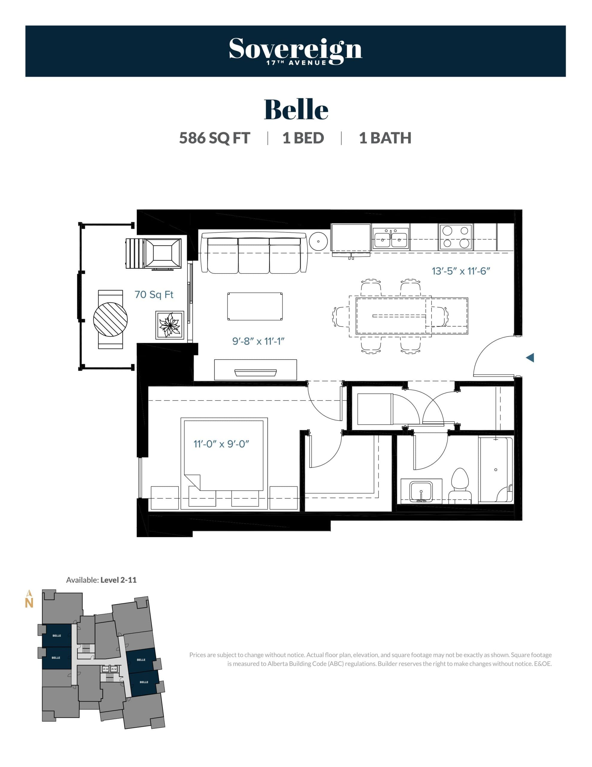 Belle Floor Plan at Sovereign on 17th Avenue Condos - 586 sq.ft