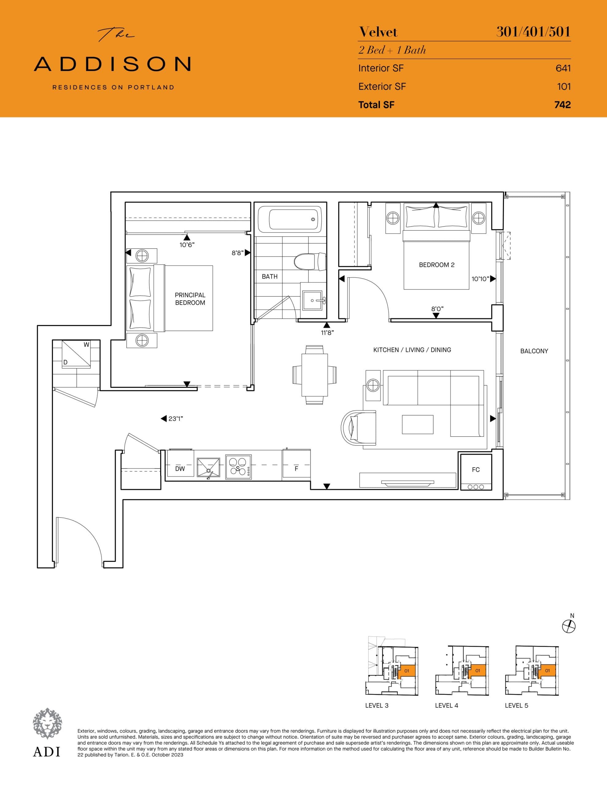 Velvet Floor Plan at The Addison Condos - 641 sq.ft