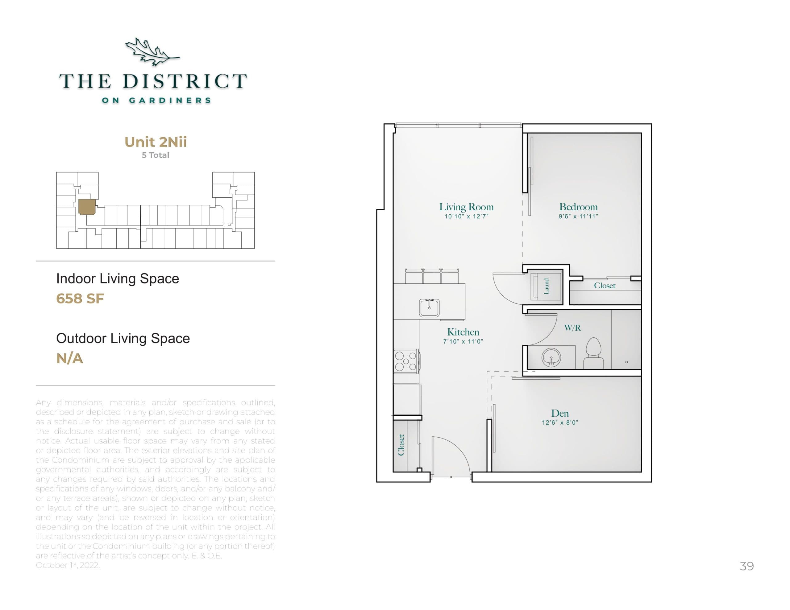 Unit 2Nii Floor Plan at The District on Gardiners Condos - 658 sq.ft