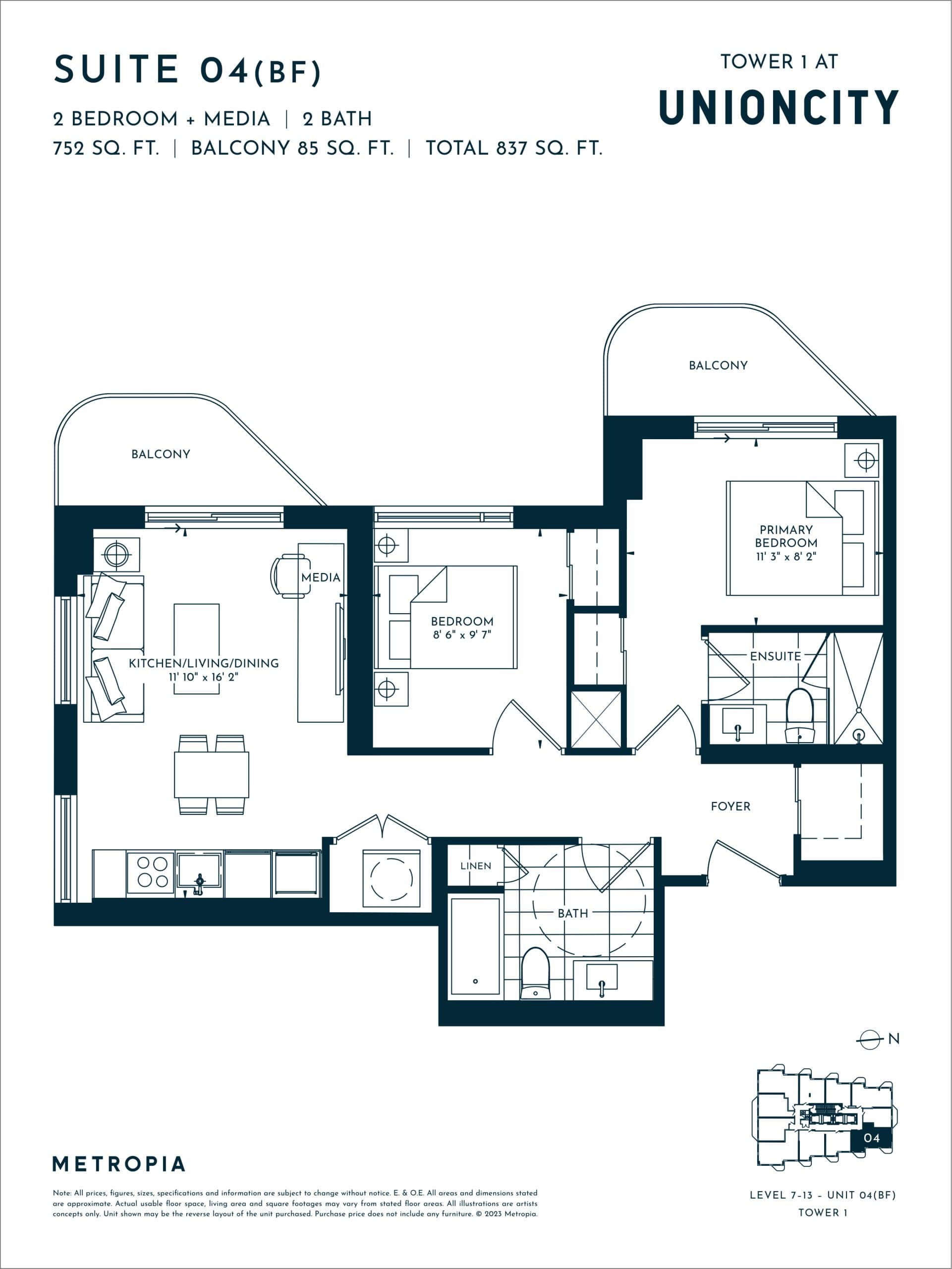 Suite 04 (BF) Floor Plan at UnionCity Condos - 752 sq.ft