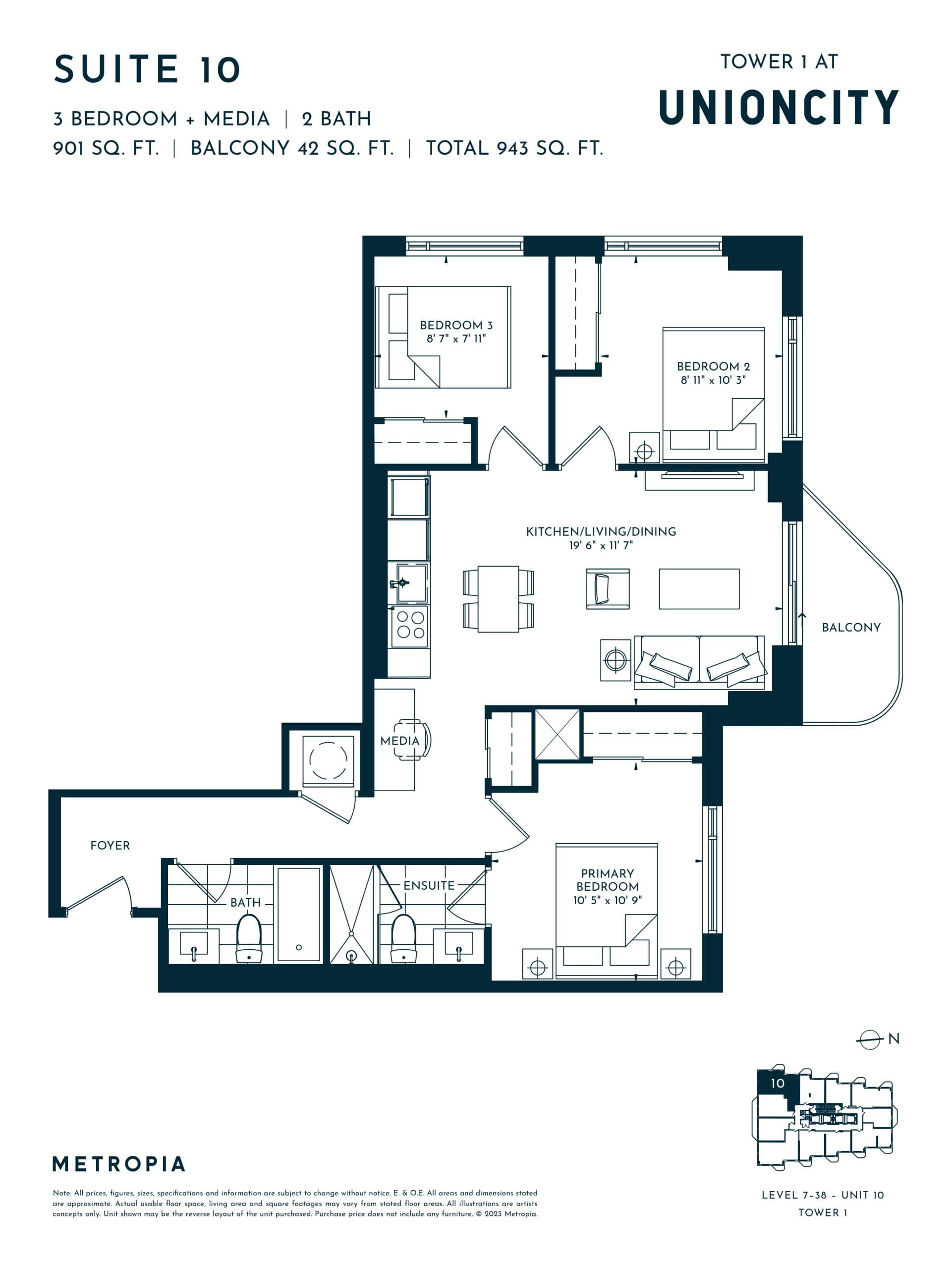 Suite 10 Floor Plan at UnionCity Condos - 901 sq.ft