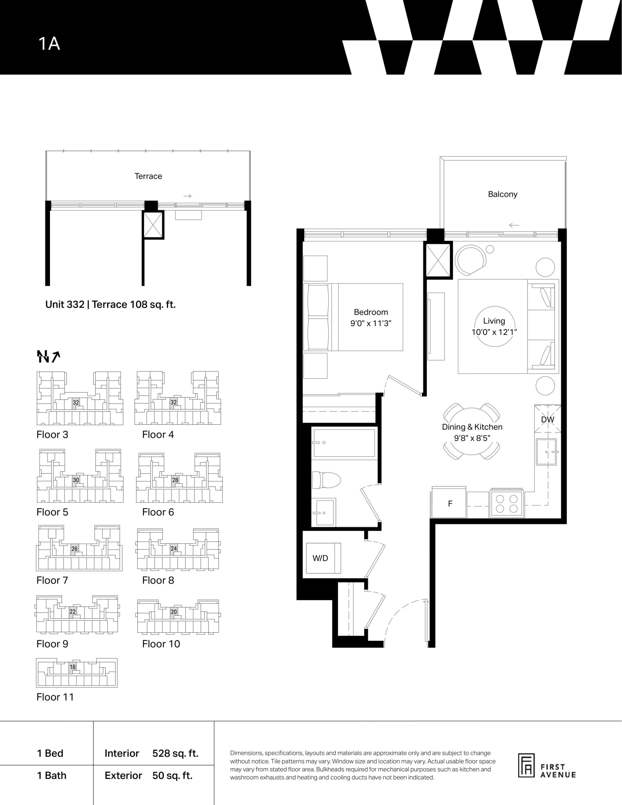 1A Floor Plan at Wilson West Condos - 528 sq.ft