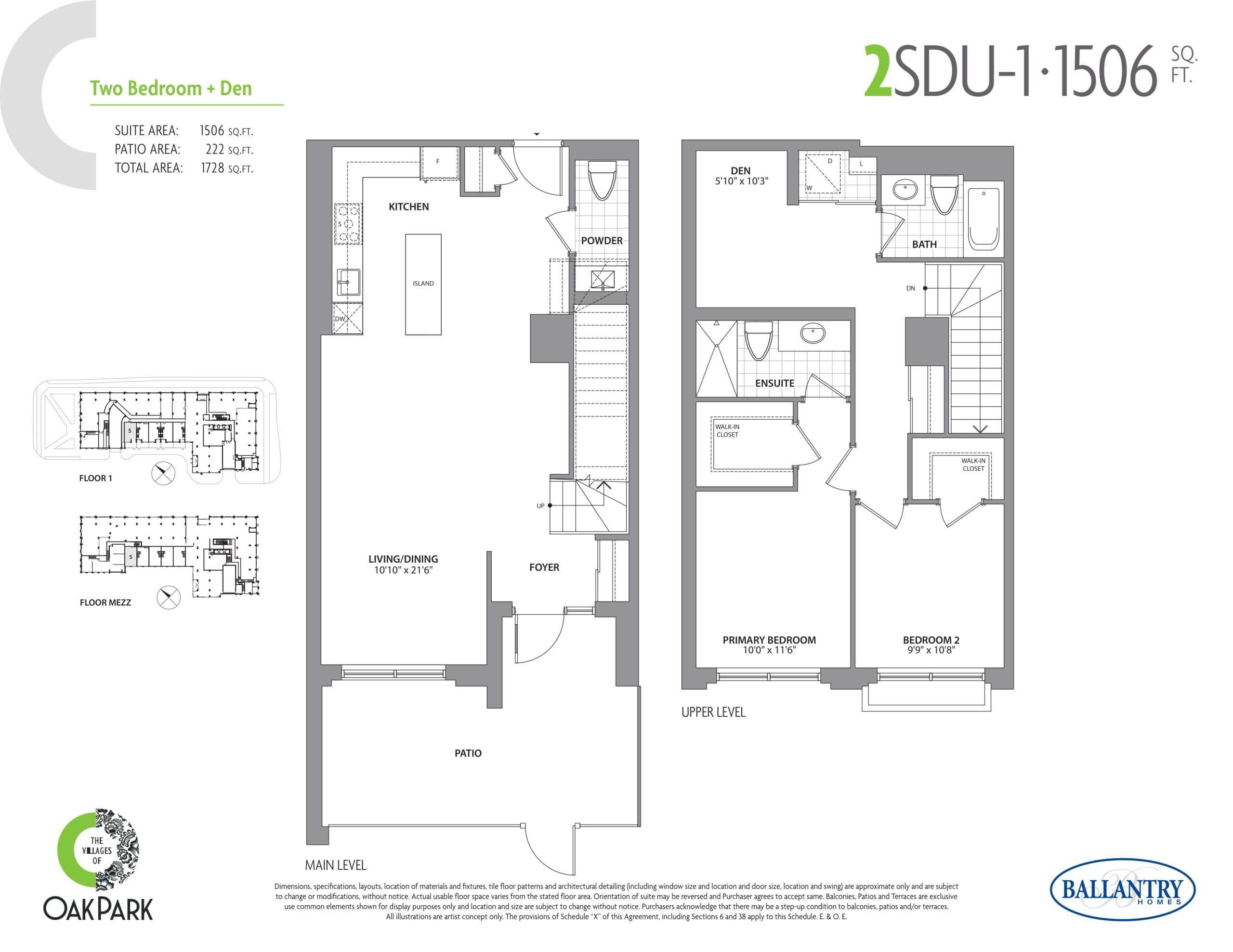2SDU-1 Floor Plan at The Villages of Oak Park Condos - 1506 sq.ft