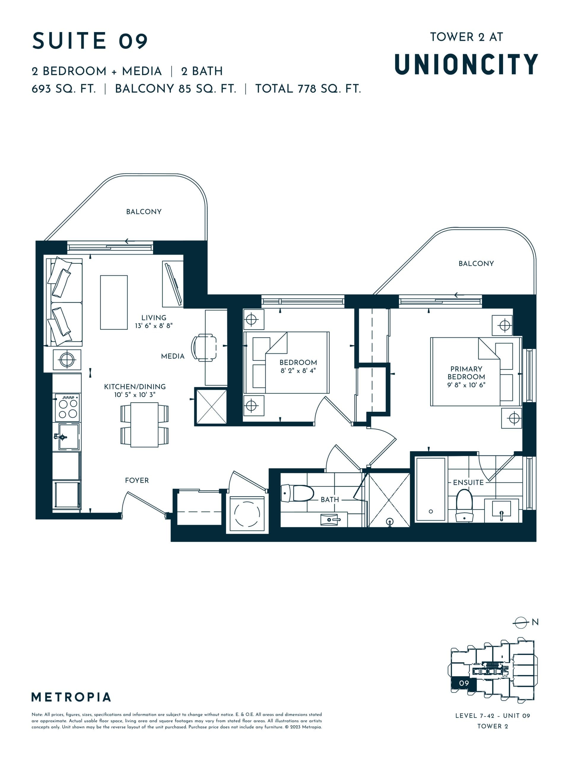 Suite 09 Floor Plan at UnionCity Tower 2 Condos - 693 sq.ft