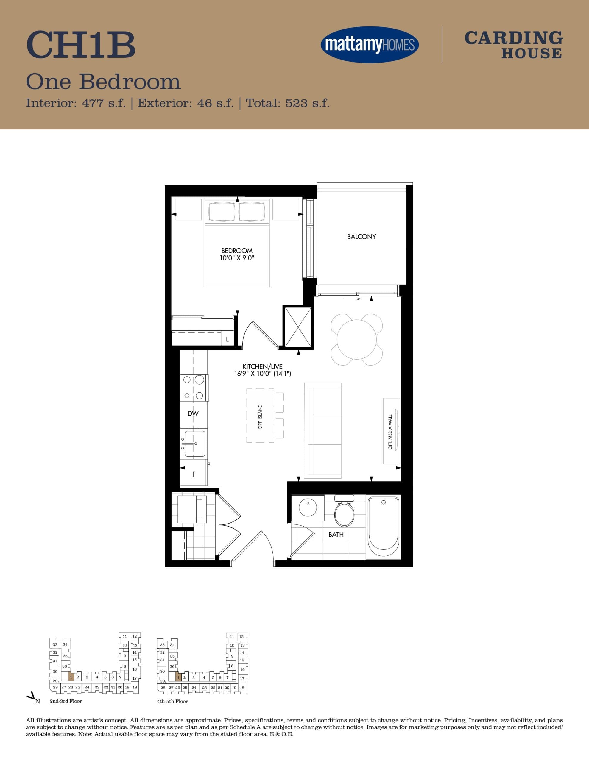 CH1B Floor Plan at Carding House Condos - 477 sq.ft