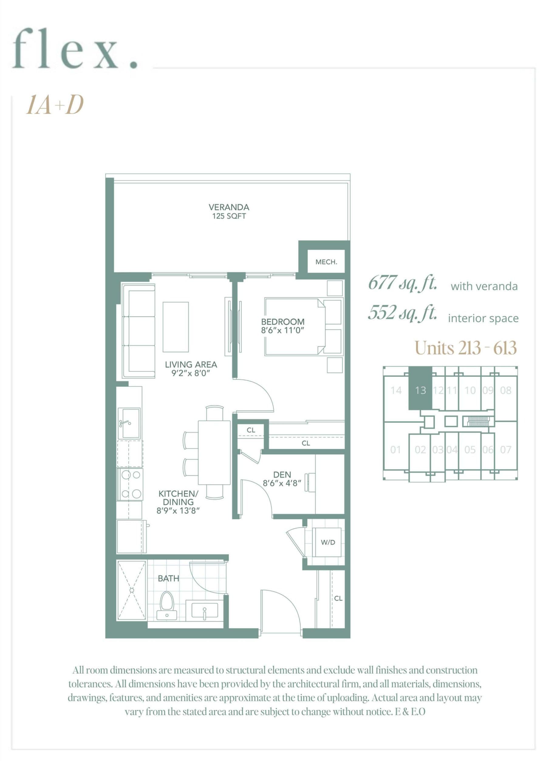1A+D Floor Plan at Flex Condos - 552 sq.ft