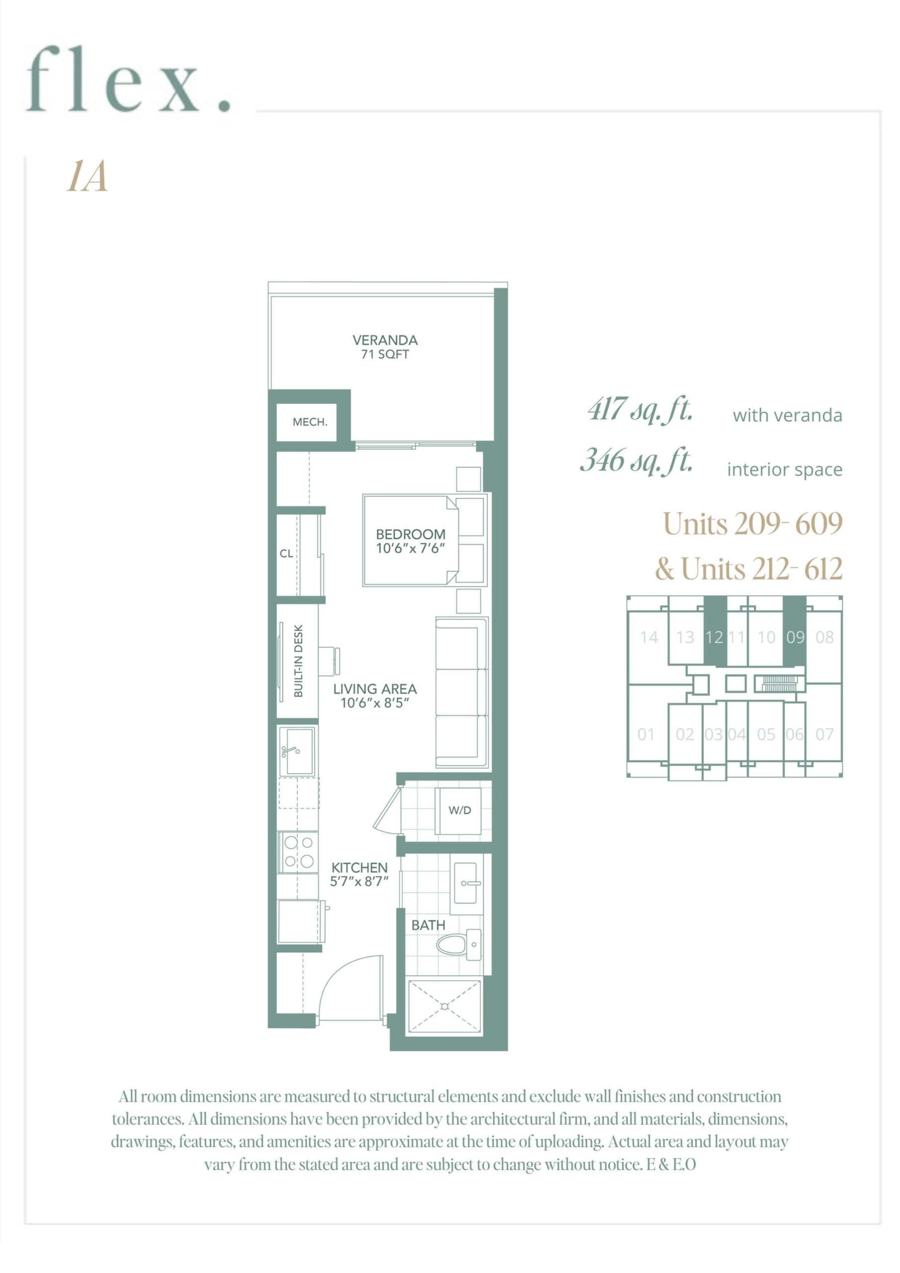 1A Floor Plan at Flex Condos - 346 sq.ft