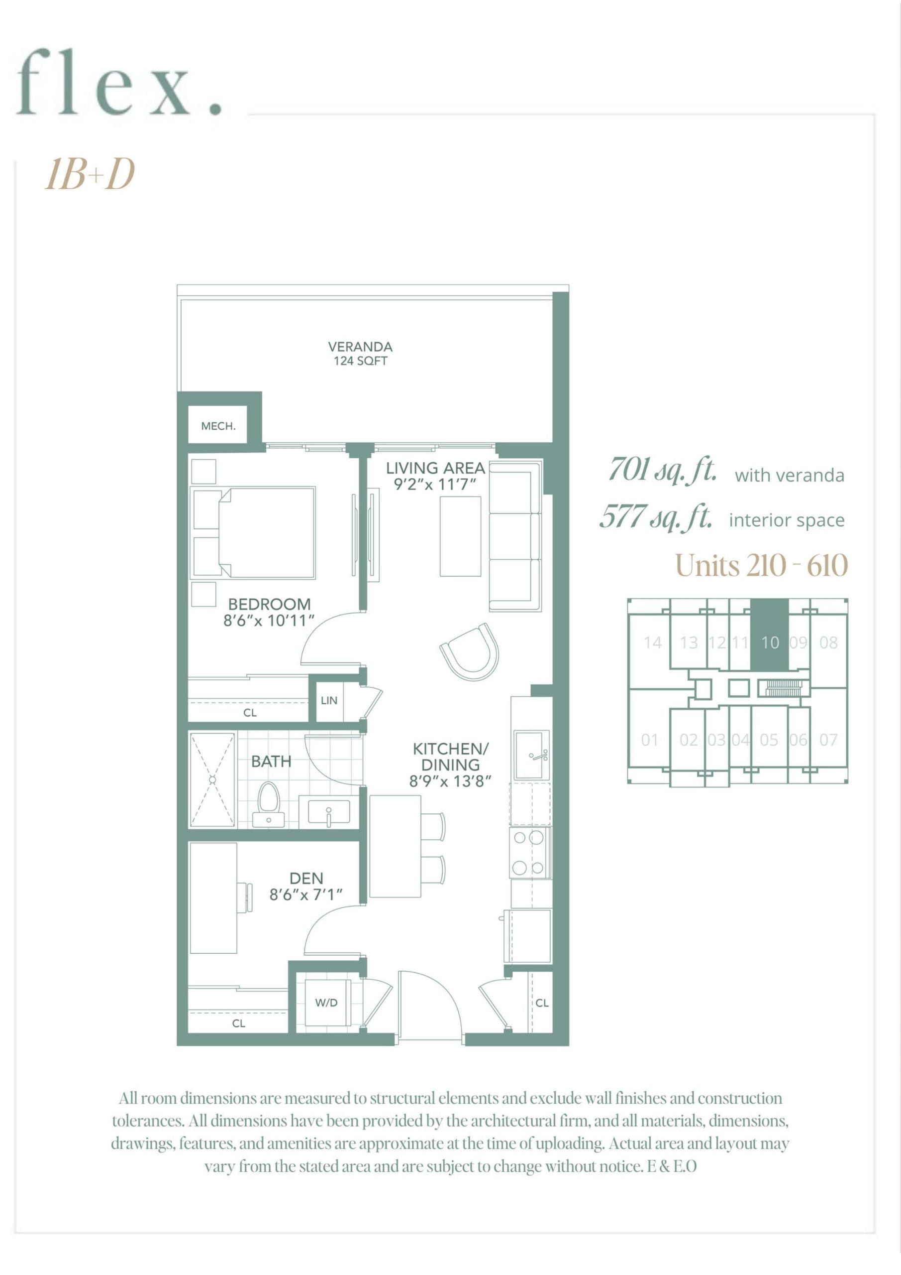 1B+D Floor Plan at Flex Condos - 577 sq.ft