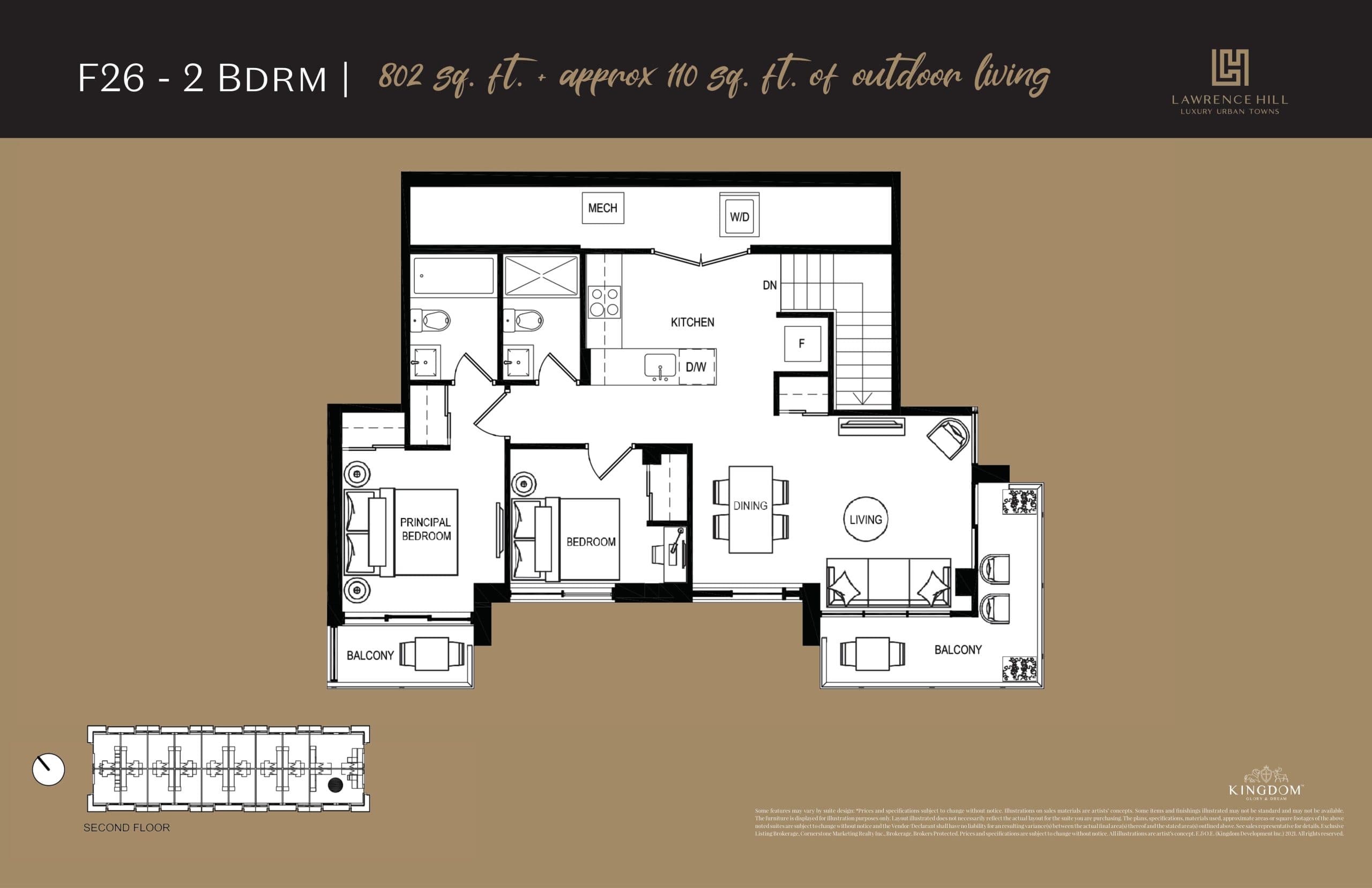 F26 Floor Plan at Lawrence Hill Urban Towns - 802 sq.ft