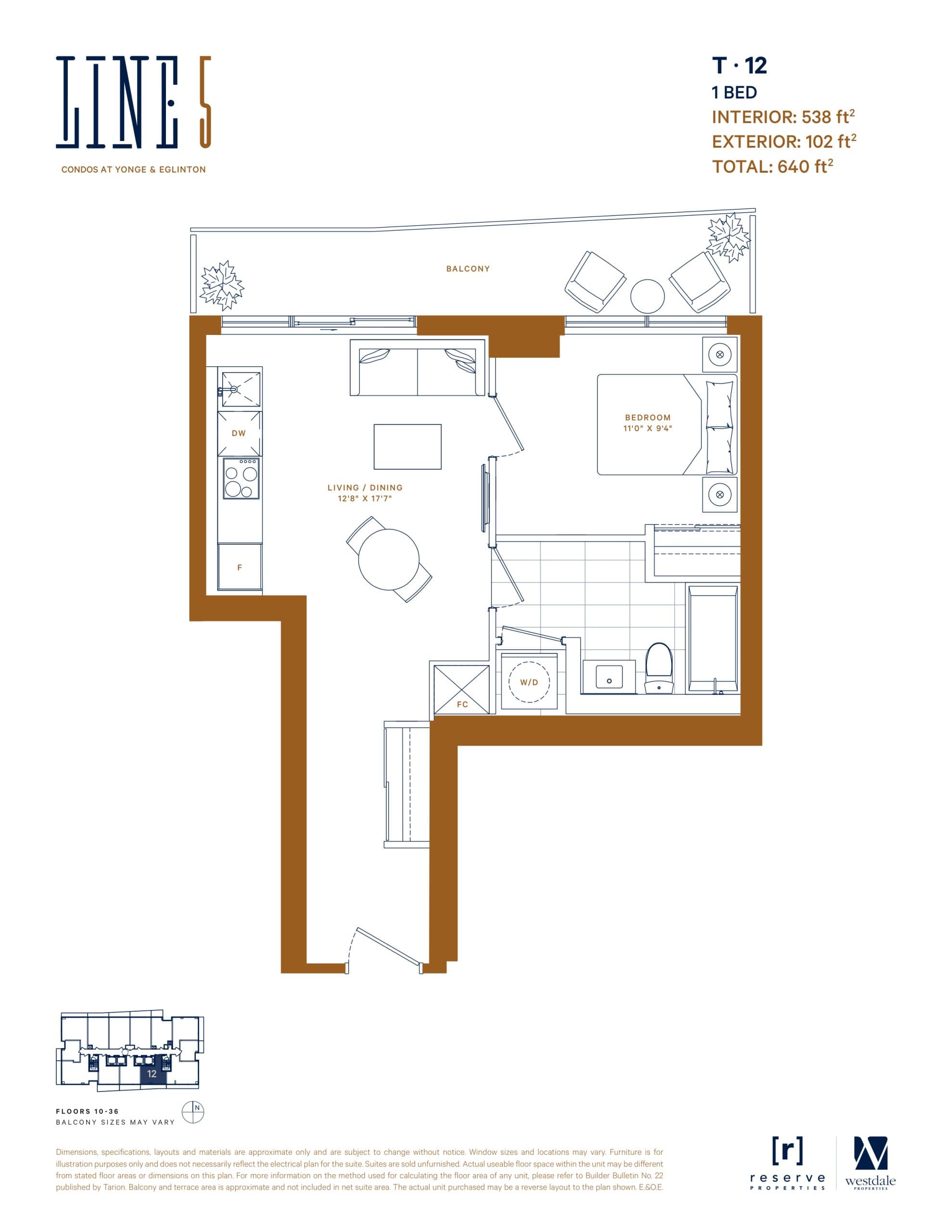 T-12 Floor Plan at Line 5 Condos - 538 sq.ft