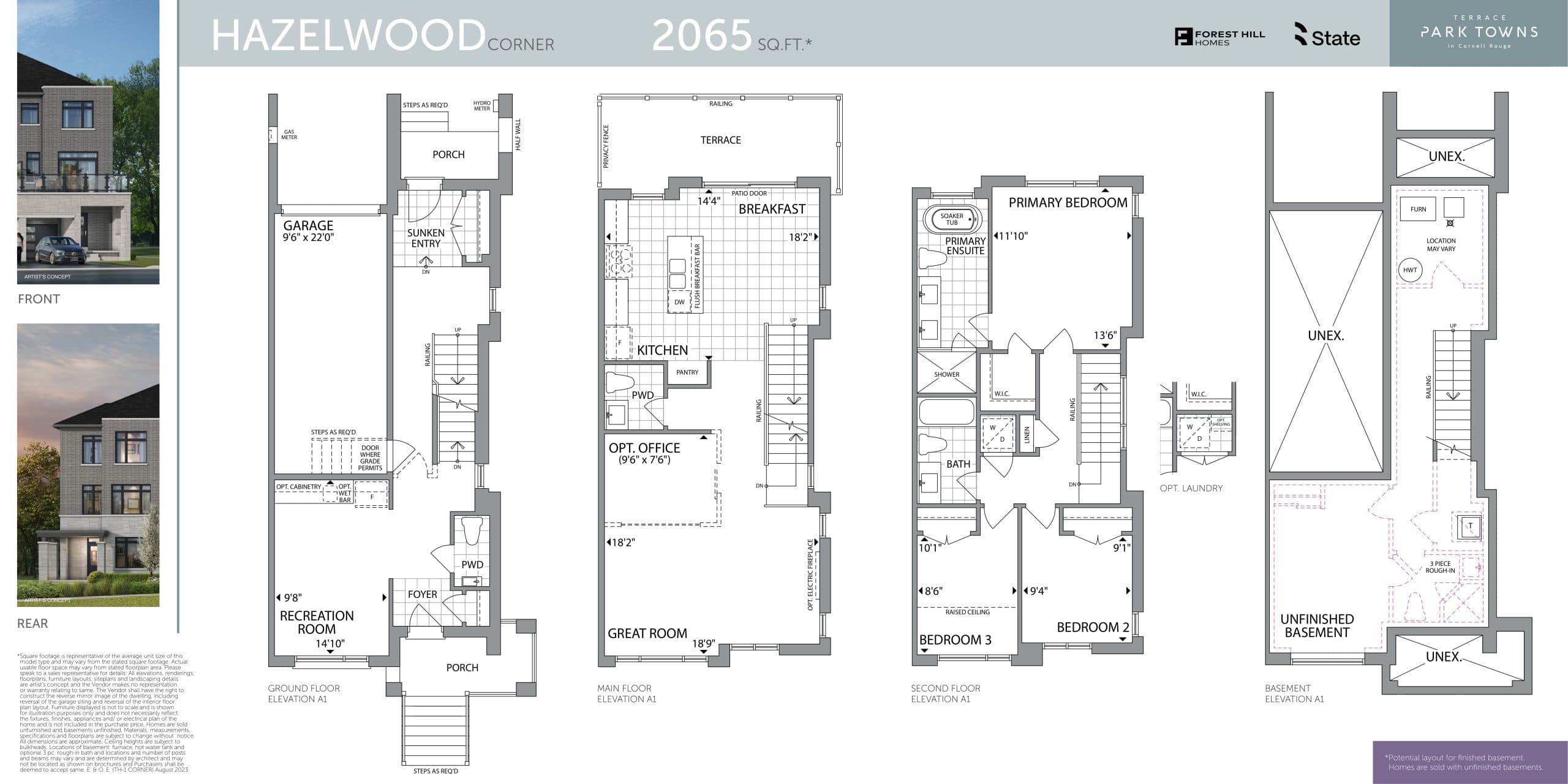 Hazelwood Corner Floor Plan at Terrace Park Towns - 2065 sq.ft