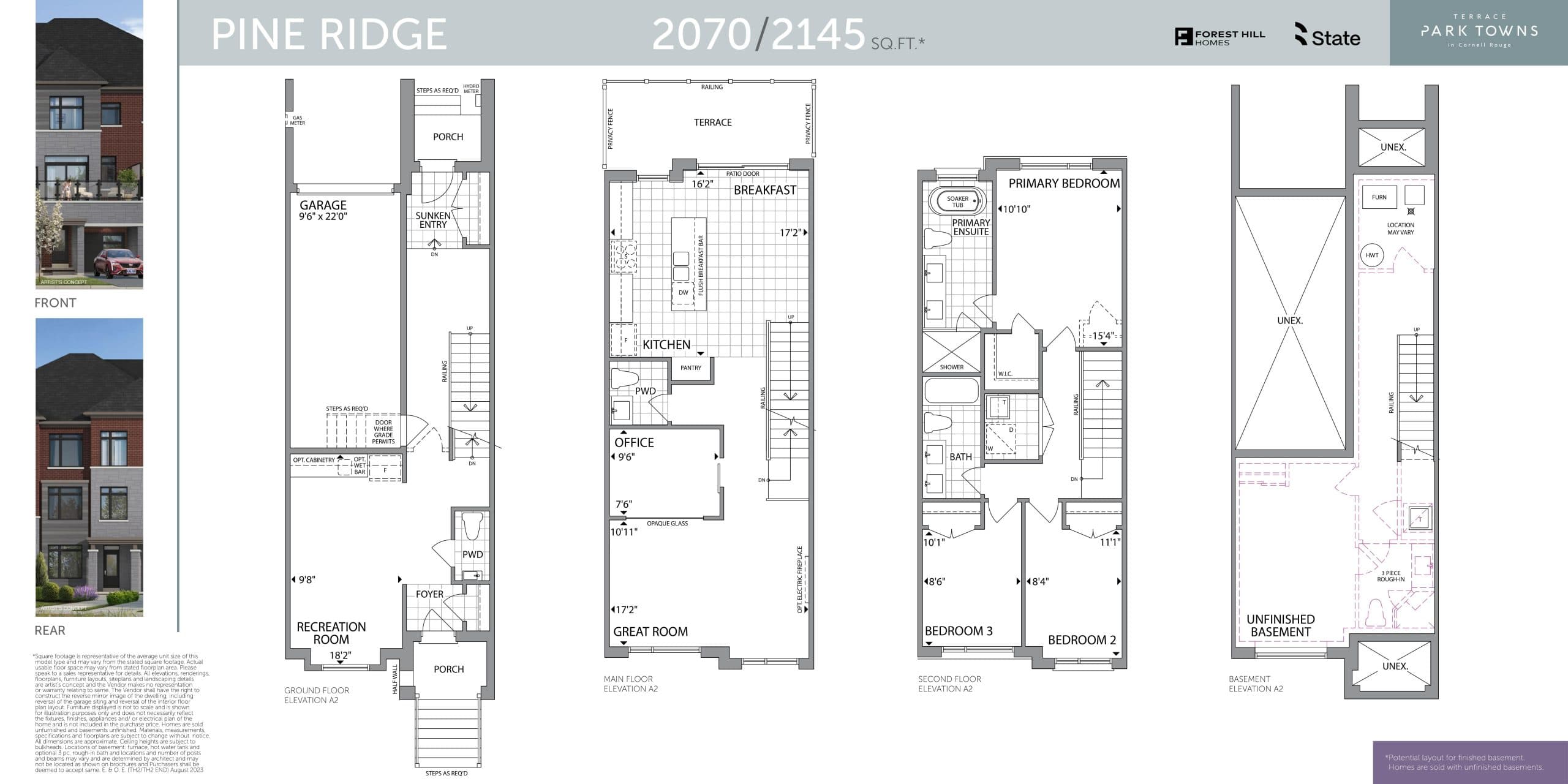 Pine Ridge Floor Plan at Terrace Park Towns - 2070 sq.ft