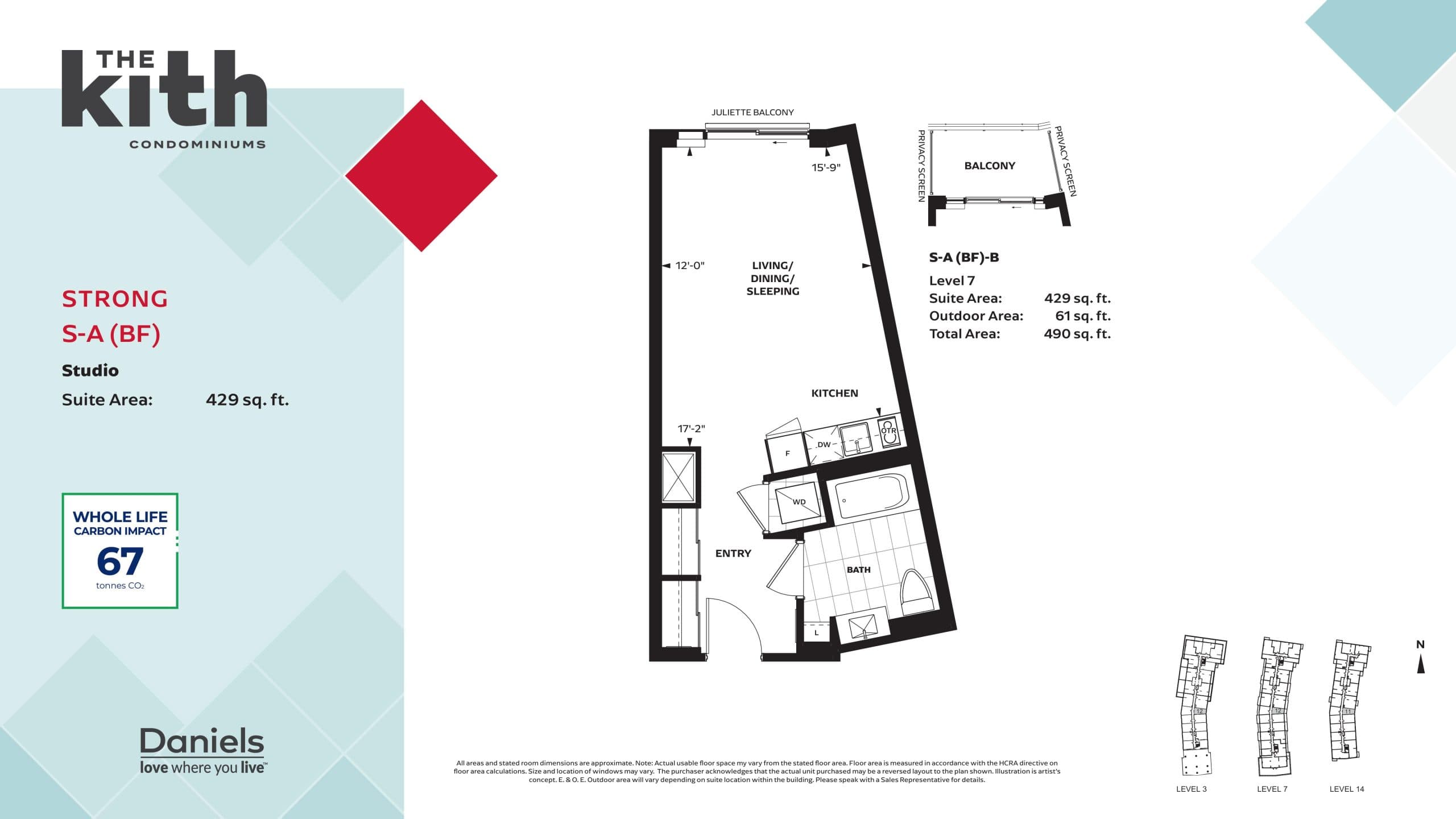 Strong S-A (BF) Floor Plan at The Kith Condos - 429 sq.ft