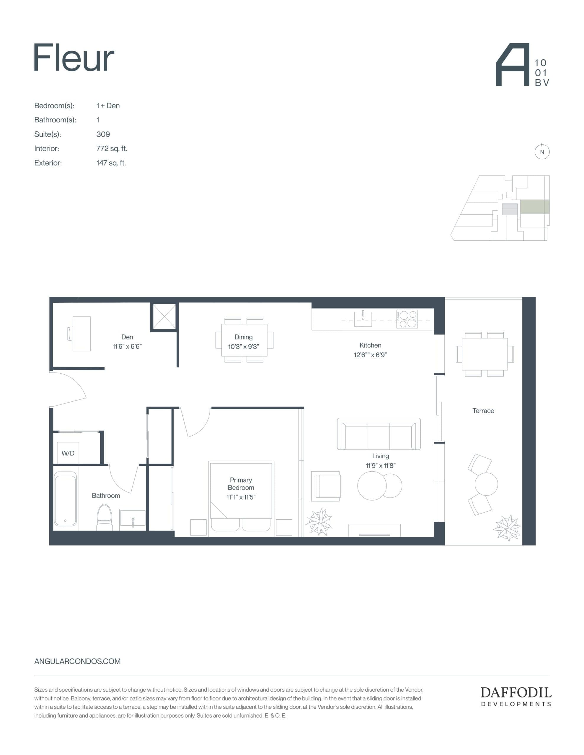 Fleur Floor Plan at Angular Condos - 772 sq.ft