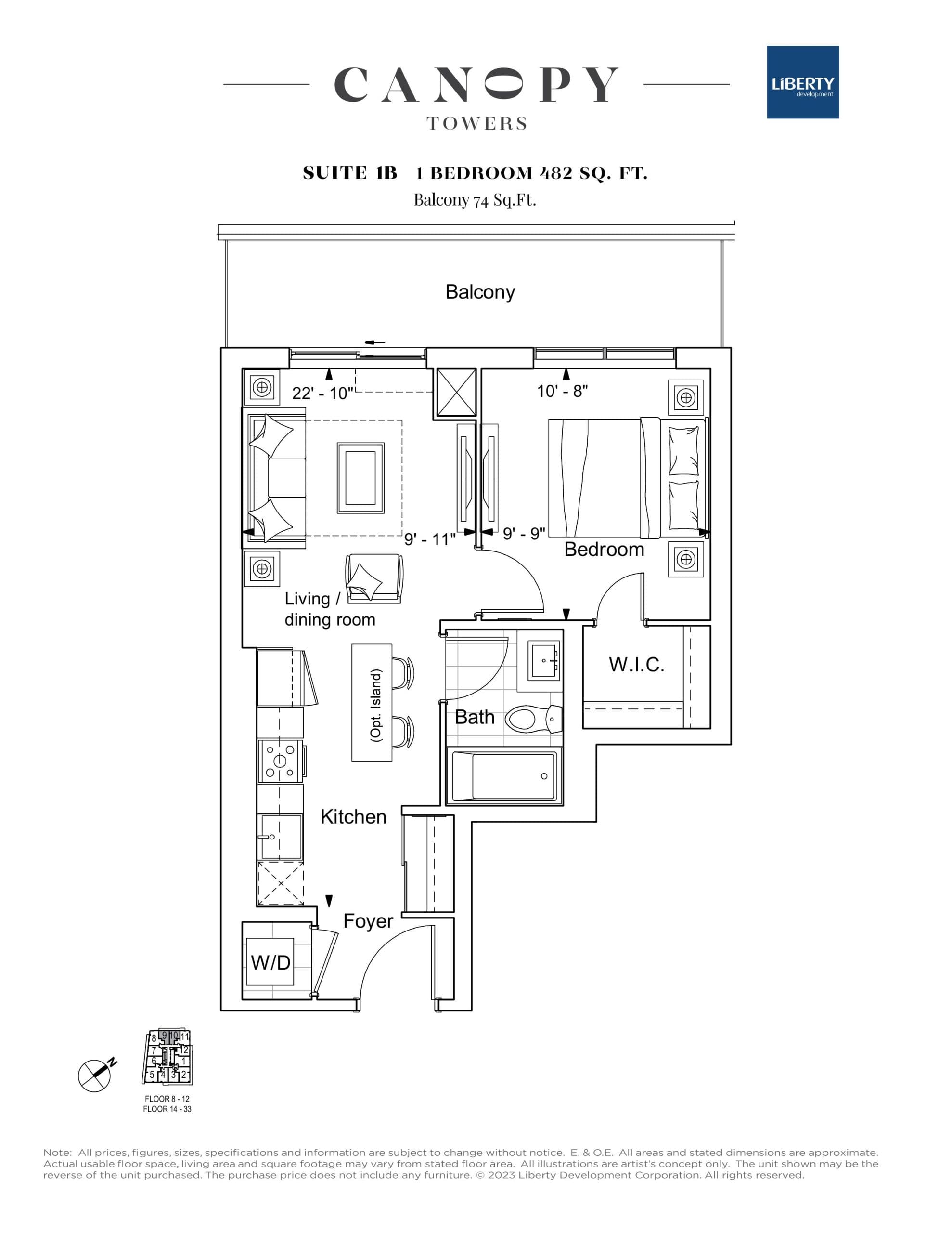 Suite 1B Floor Plan at Canopy Towers Condos - 482 sq.ft