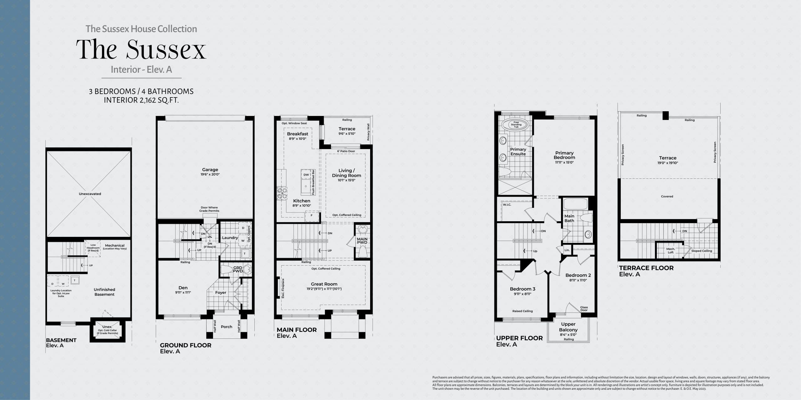 The Sussex - Elev. A Floor Plan at Highgrove Towns - 2162 sq.ft
