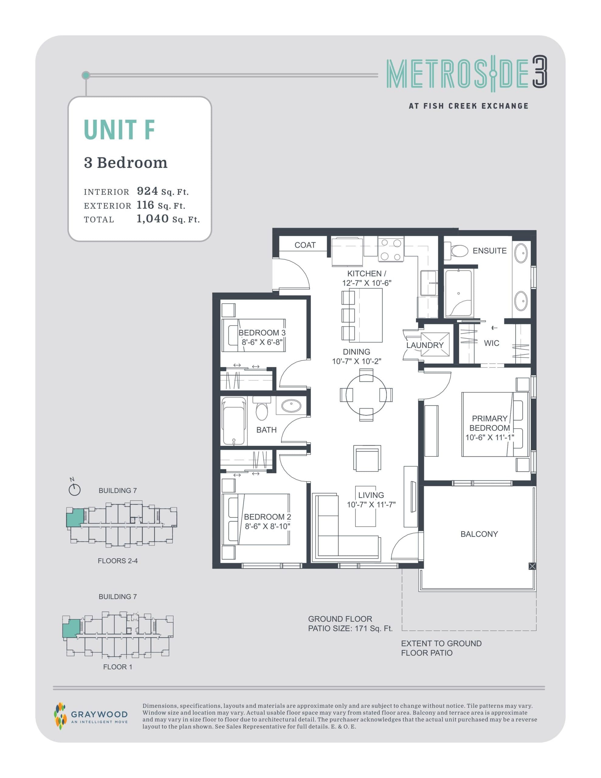 Unit F Floor Plan at Metroside 3 Condos - 924 sq.ft