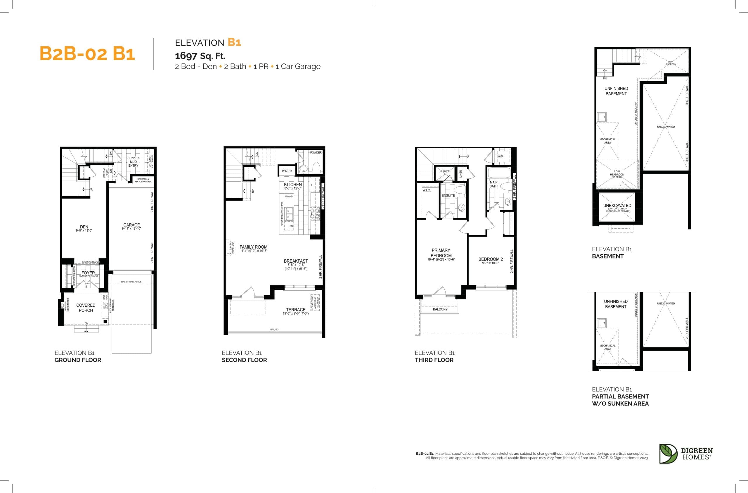 B2B-02 B1 Floor Plan at NAVA Oakville Towns Phase 2 - 1697 sq.ft