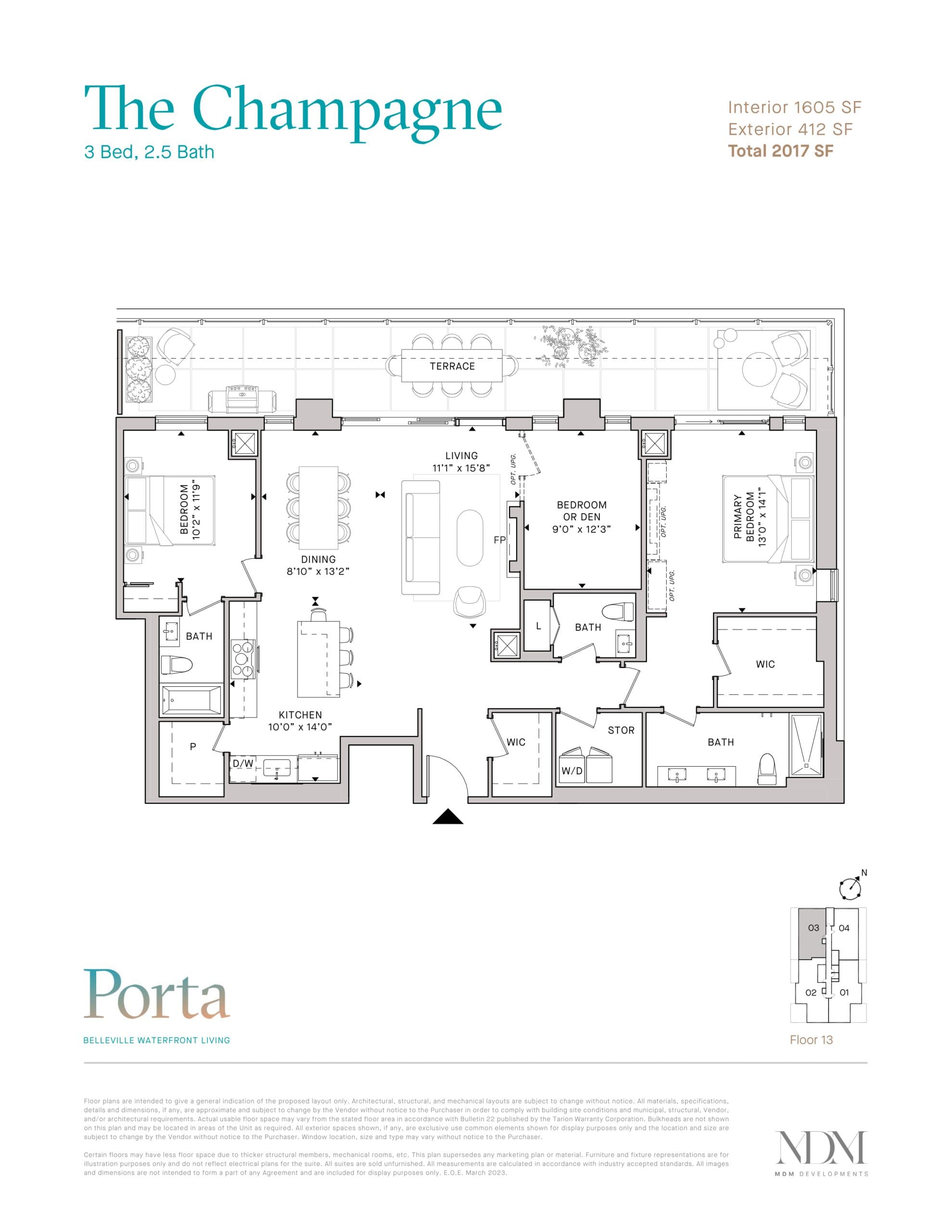 The Champagne Floor Plan at Porta Condos - 1605 sq.ft