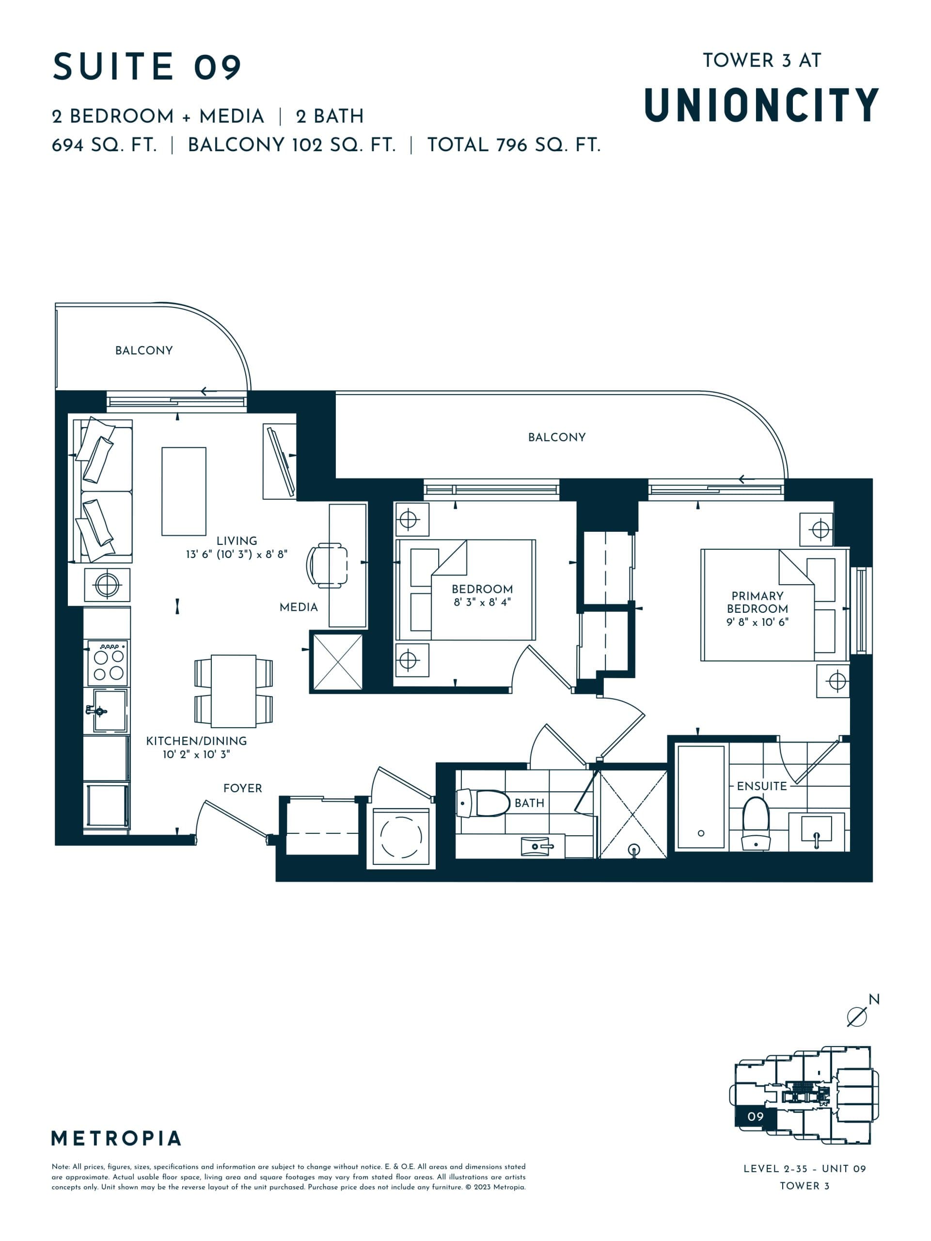 Suite 09 Floor Plan at UnionCity Tower 3 Condos - 694 sq.ft