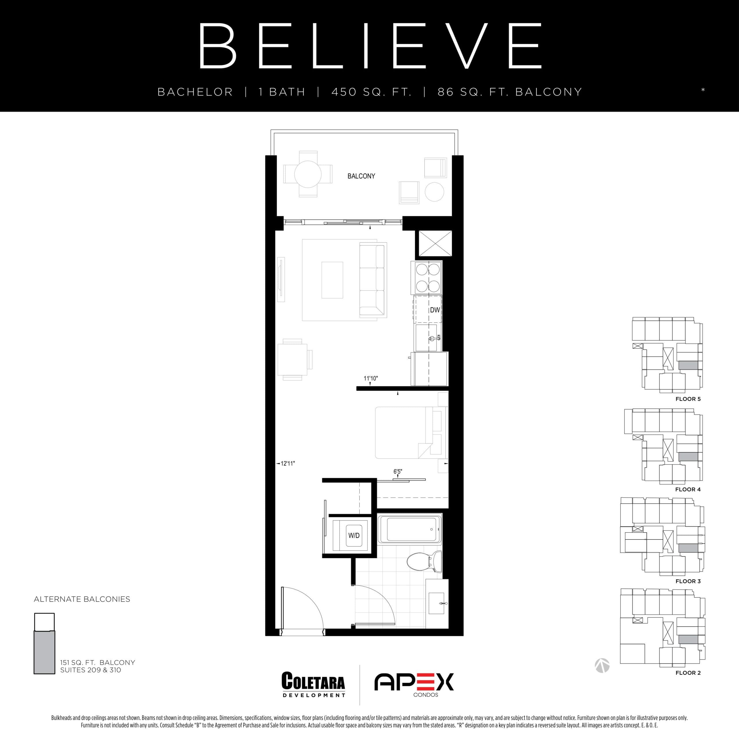 Believe Floor Plan at APEX Condos - 450 sq.ft