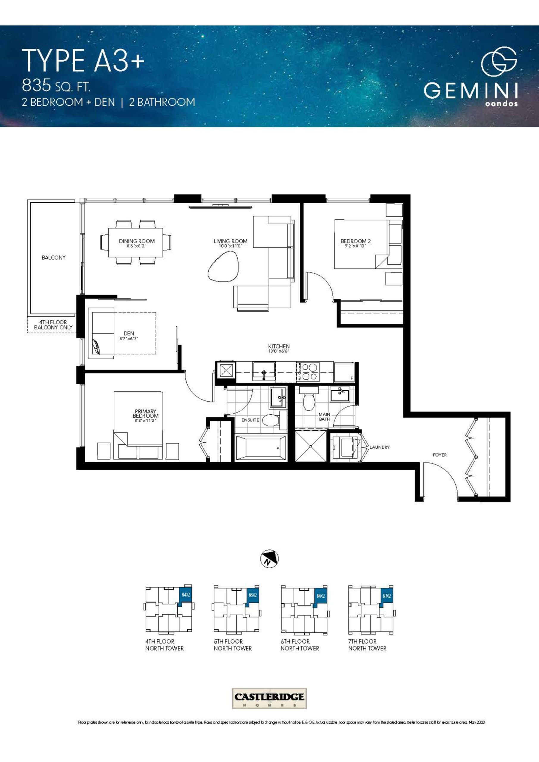 Type A3+ Floor Plan at Gemini Condos South Tower - 835 sq.ft