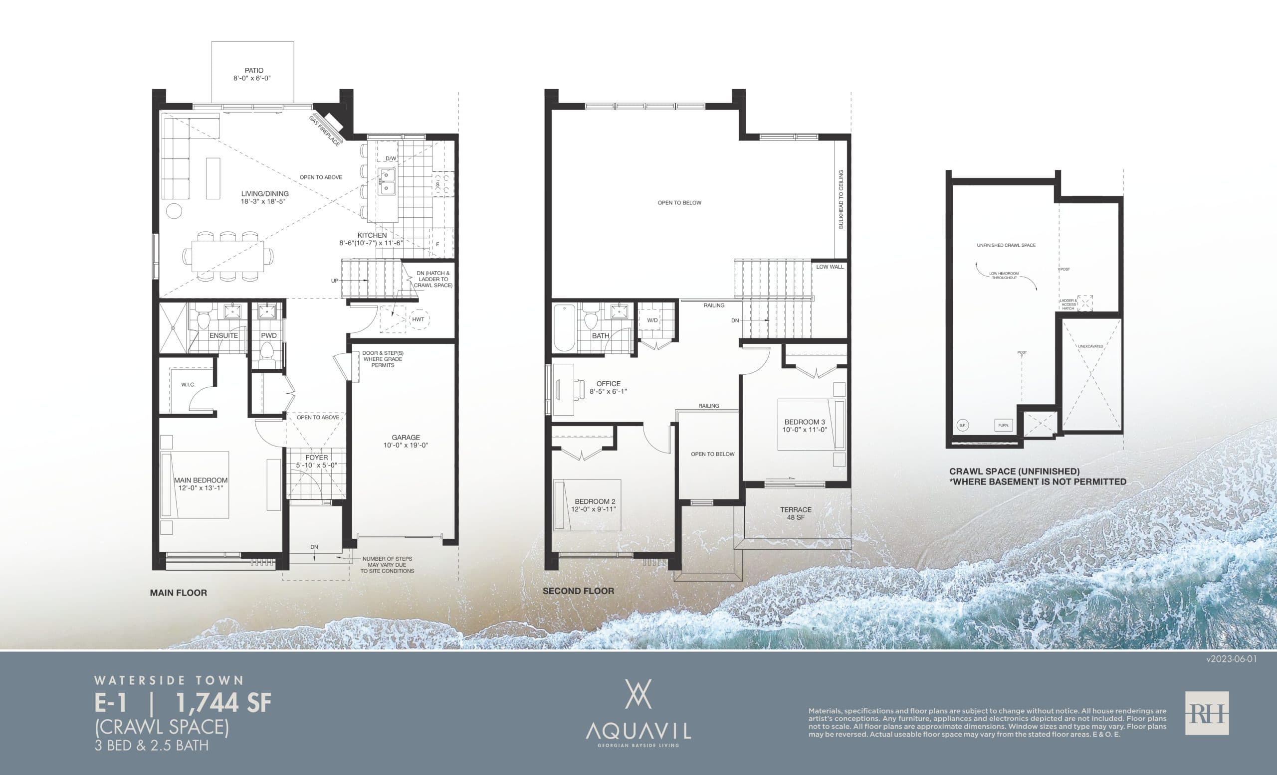 E1 (Crawl Space) Floor Plan at AquaVil Waterfront Community on Georgian Bay - 1744 sq.ft