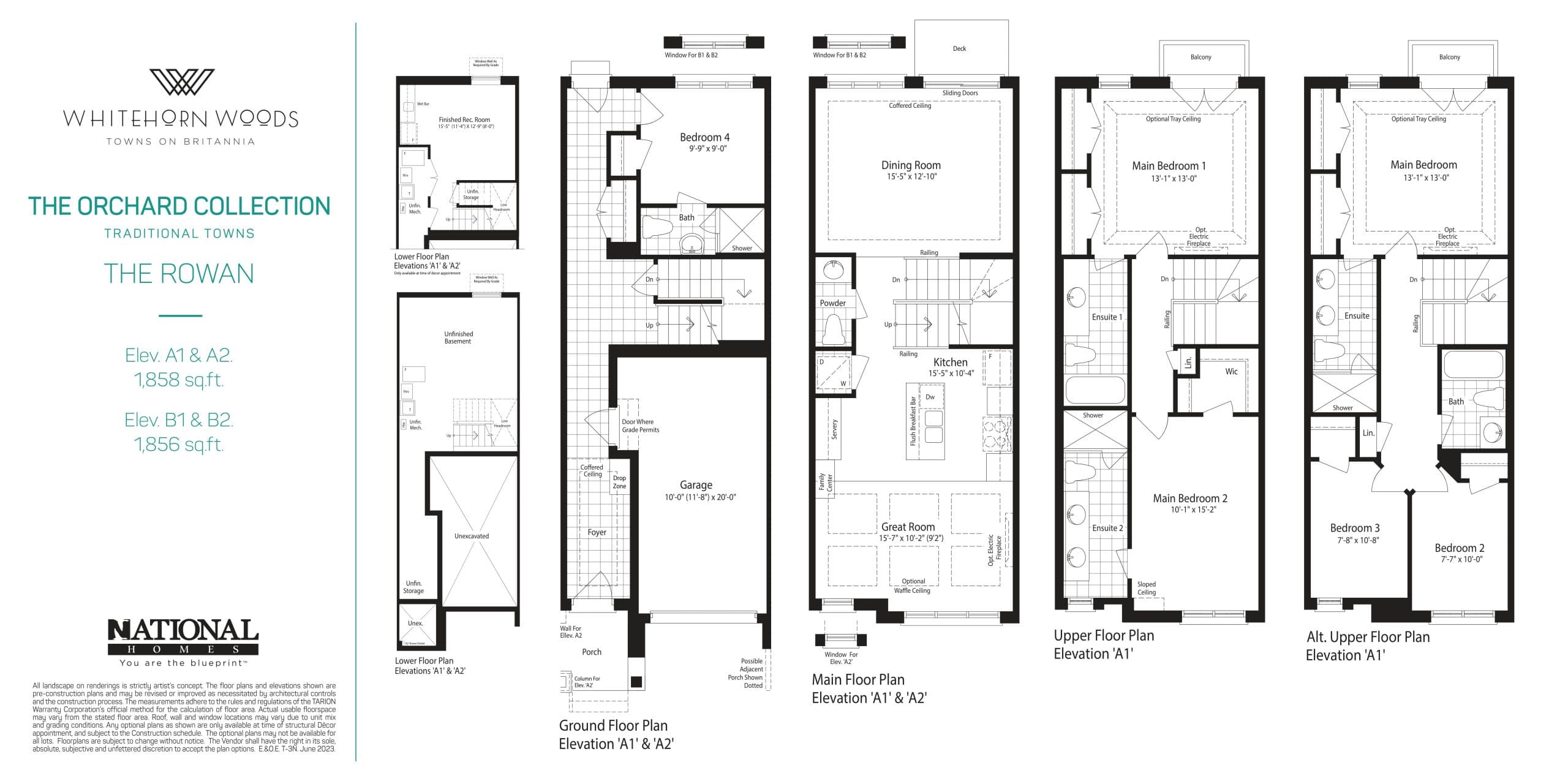 The Rowan Floor Plan at Whitehorn Woods Towns - 1858 sq.ft