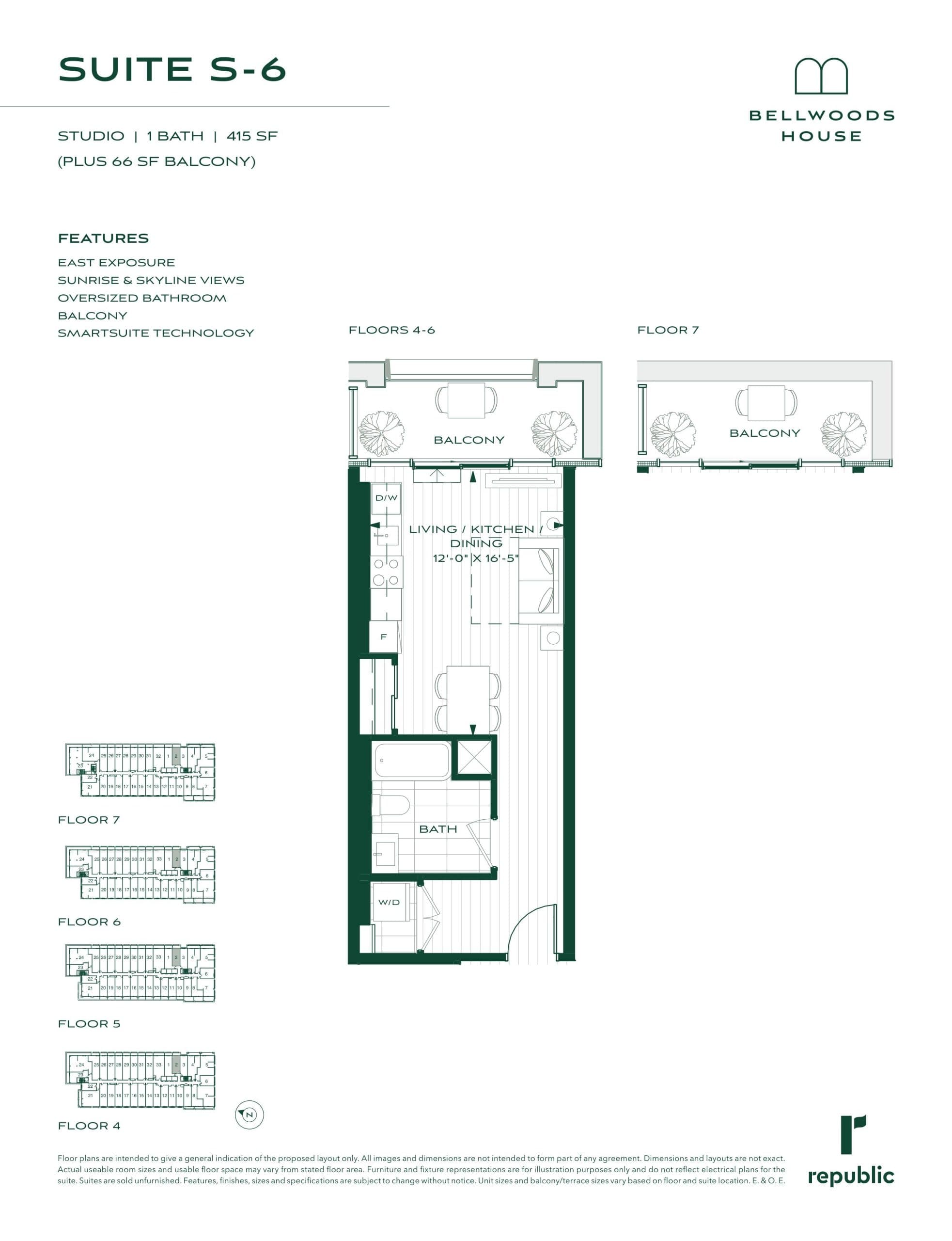 Suite S-6 Floor Plan at Bellwoods House Condos - 415 sq.ft
