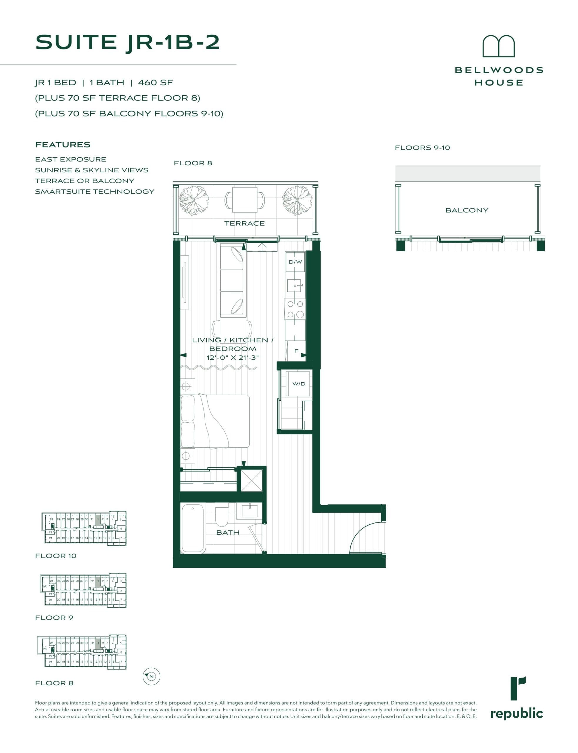 Suite JR-1B-2 Floor Plan at Bellwoods House Condos - 460 sq.ft