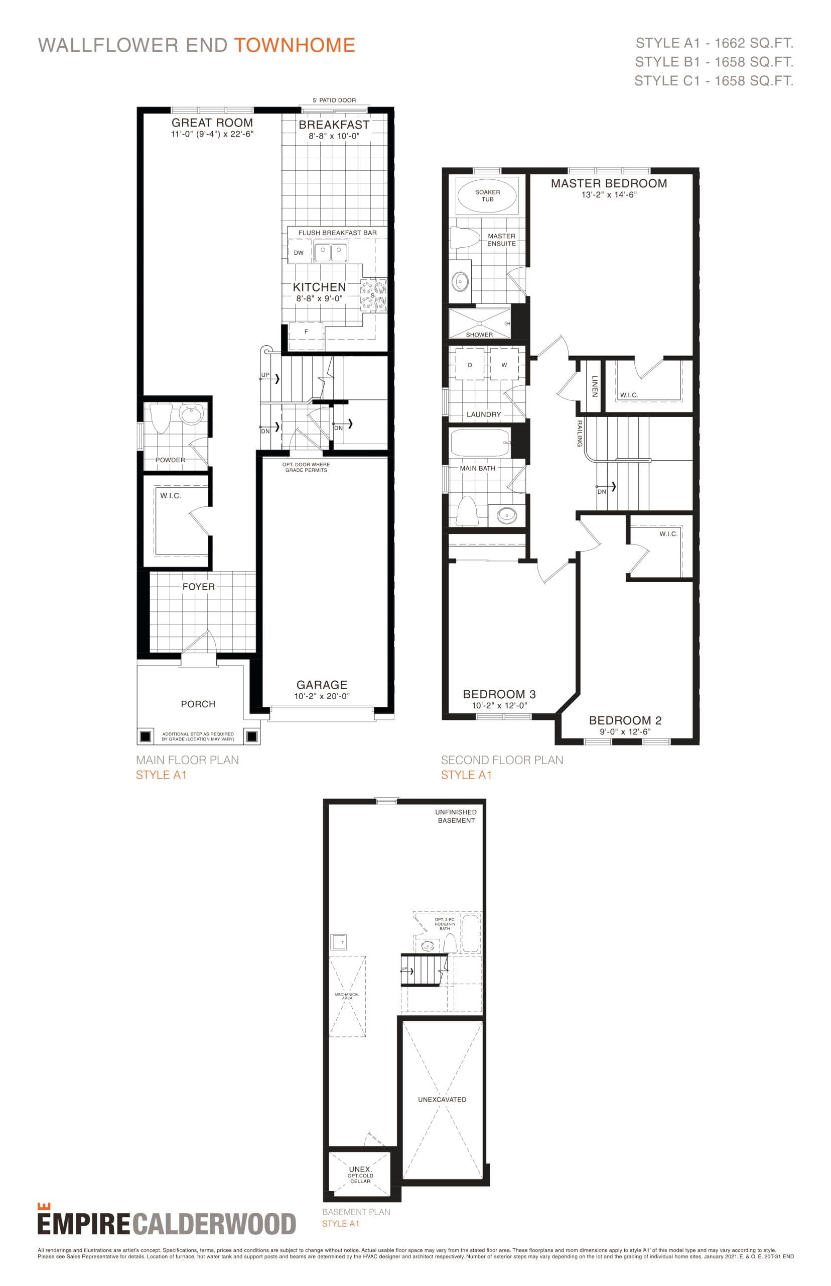 Wallflower End Townhome Floor Plan at Empire Calderwood Towns - 1662 sq.ft
