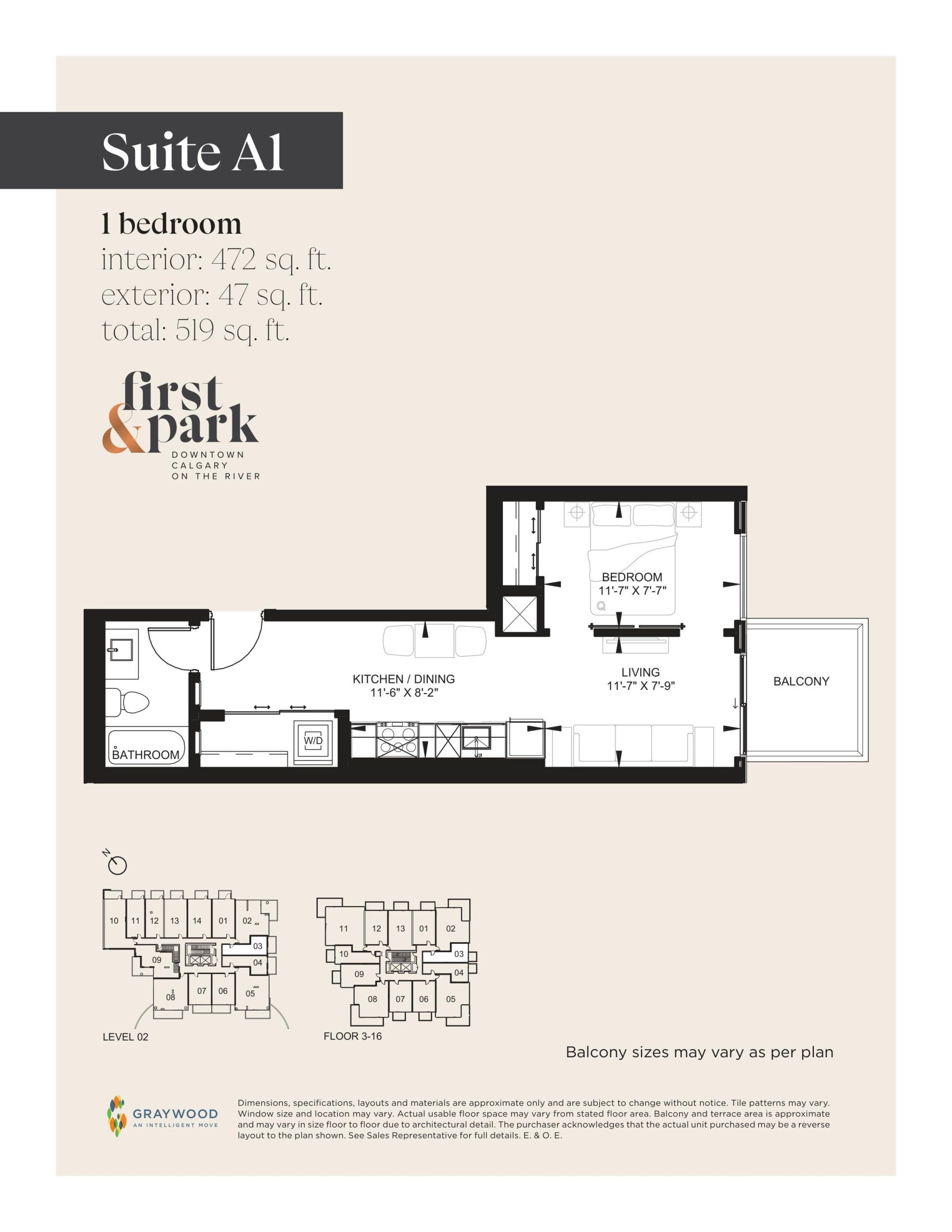 Suite A1 Floor Plan at First & Park Condos - 472 sq.ft