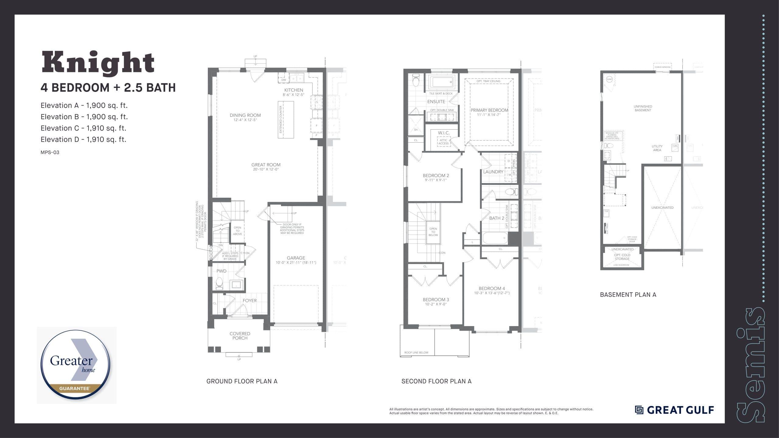 Knight Floor Plan at Milton Village Towns - 1910 sq.ft