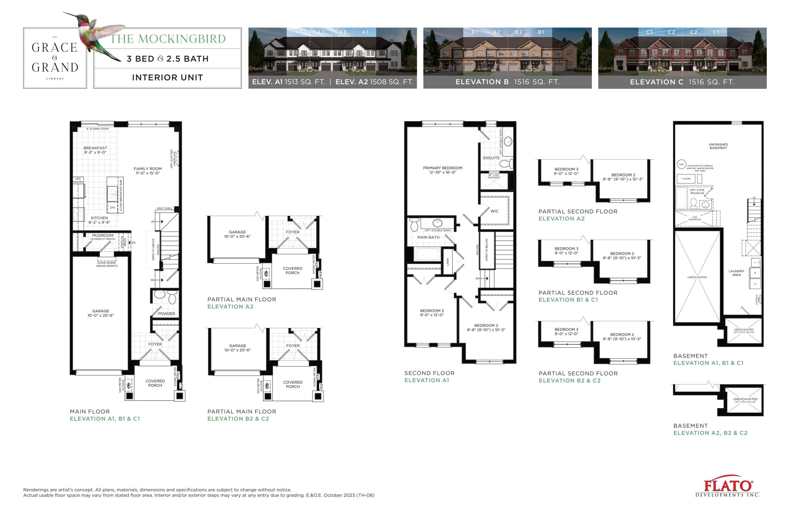 The Mockingbird Floor Plan at Grace & Grand Towns - 1516 sq.ft