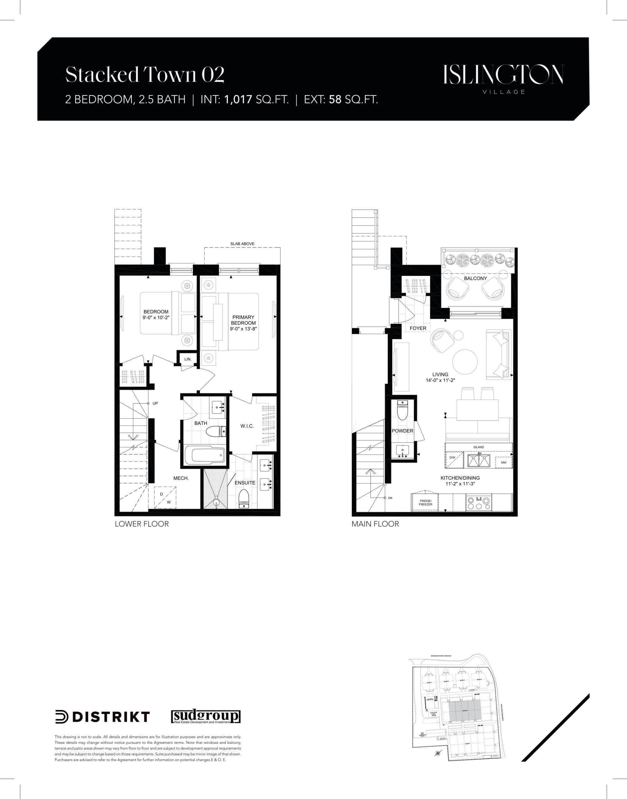 Stacked Town 02 Floor Plan at Islington Village - 1017 sq.ft