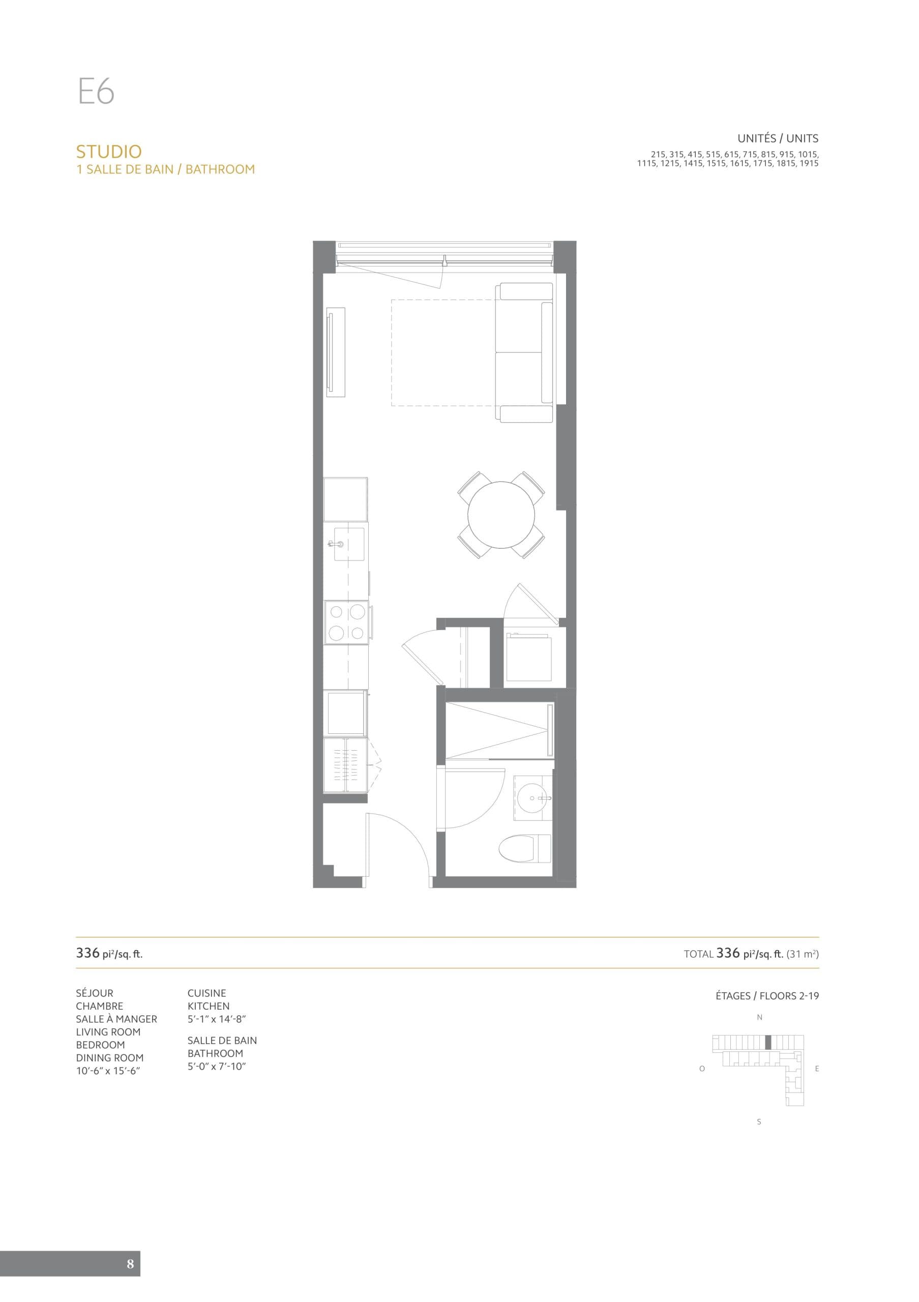 E6 Floor Plan at 1 Square Phillips - Phase 2 Condos - 336 sq.ft