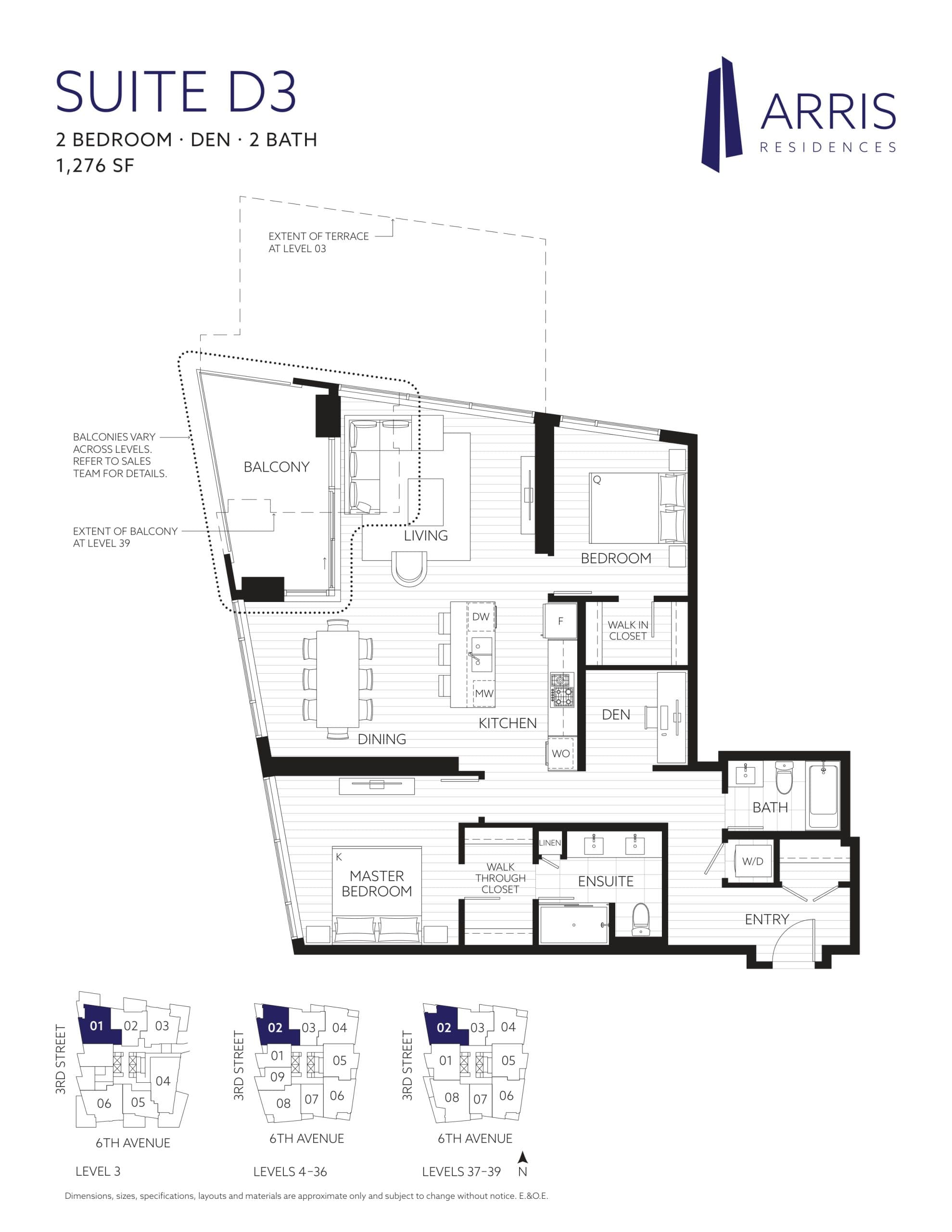 Suite D3 Floor Plan at Arris Residences Condos - 1276 sq.ft