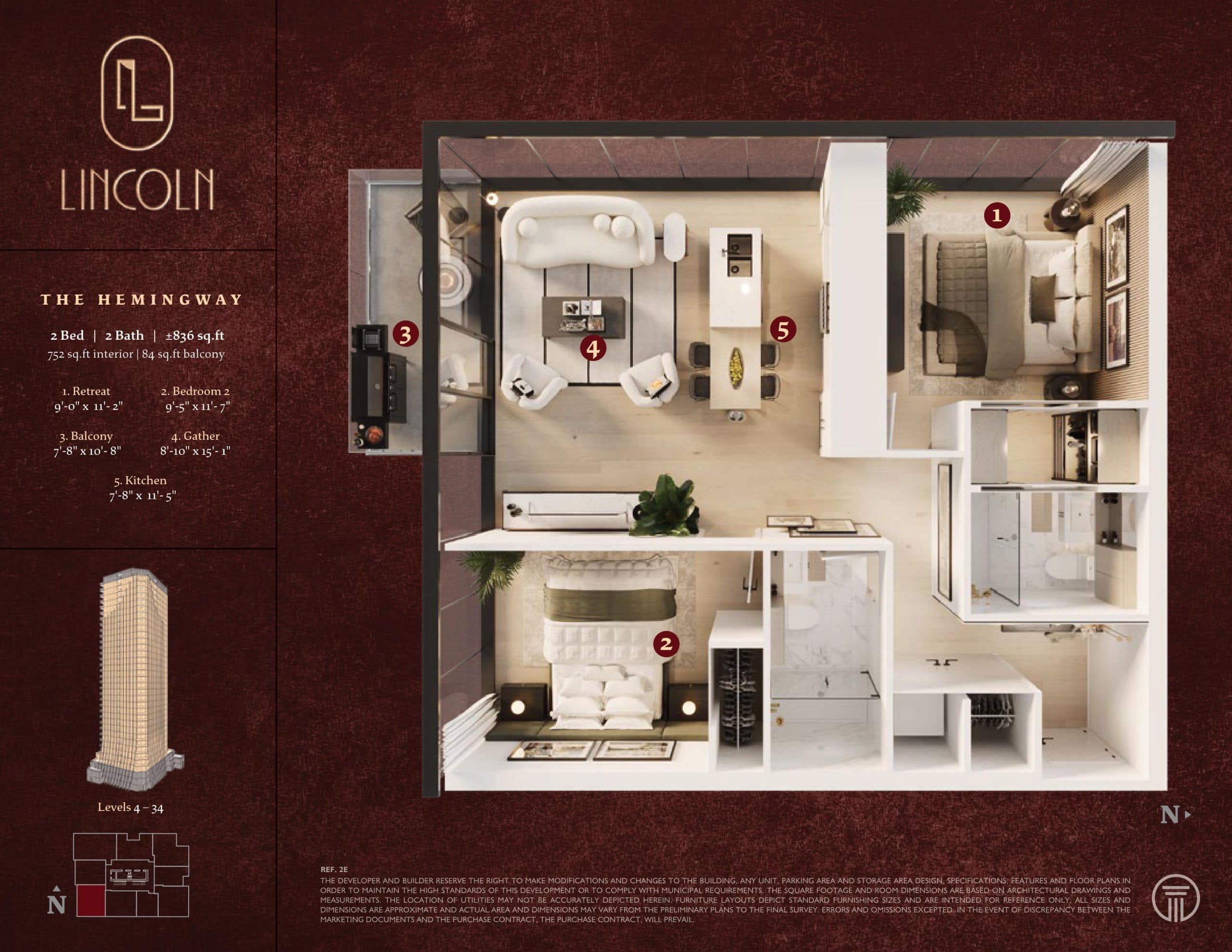 The Hemingway Floor Plan at Lincoln by Truman Condos - 752 sq.ft