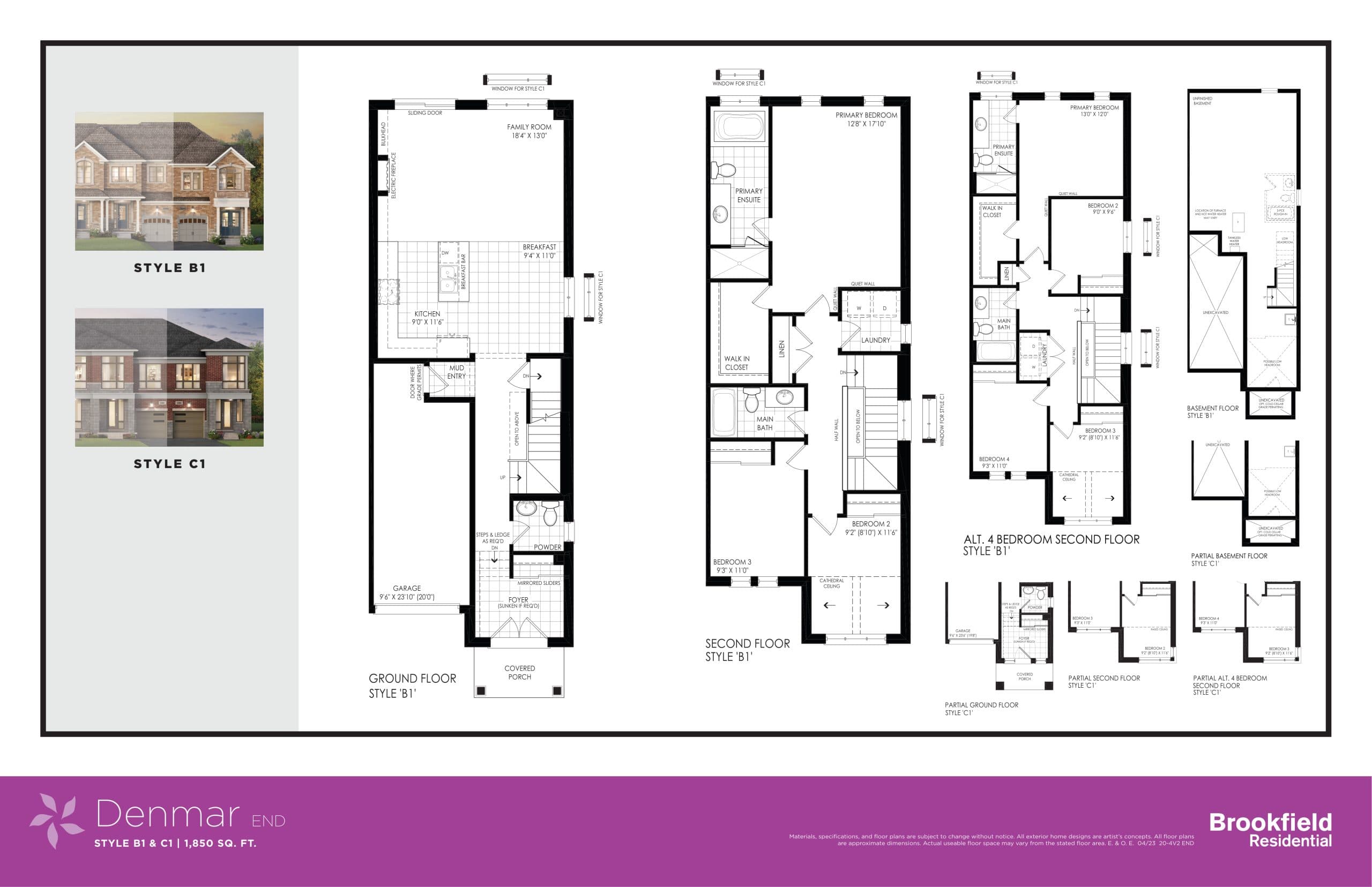 Denmar End Floor Plan at New Seaton by Brookfield - 1850 sq.ft