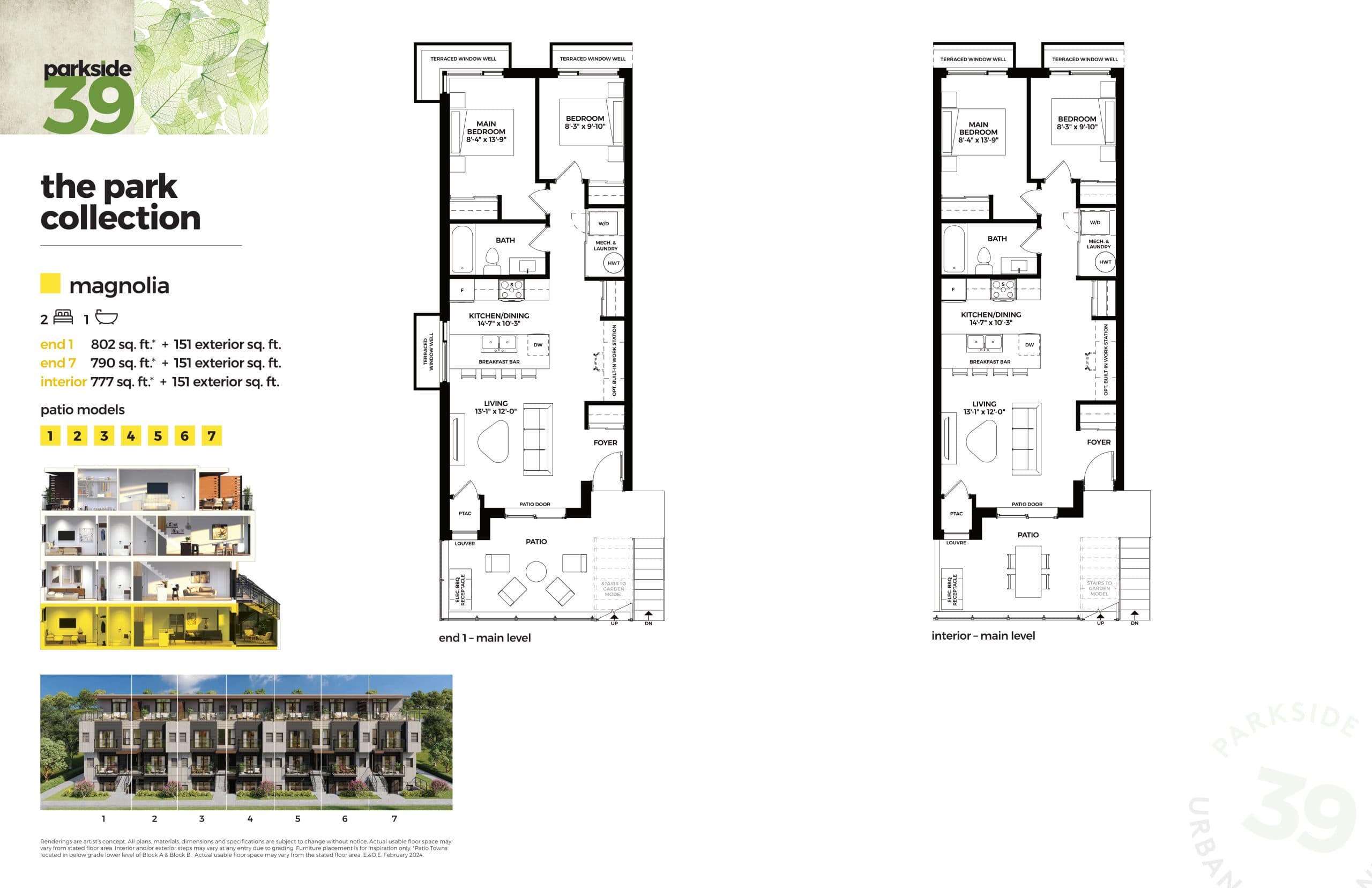 Magnolia Floor Plan at Parkside39 Towns - 777 sq.ft