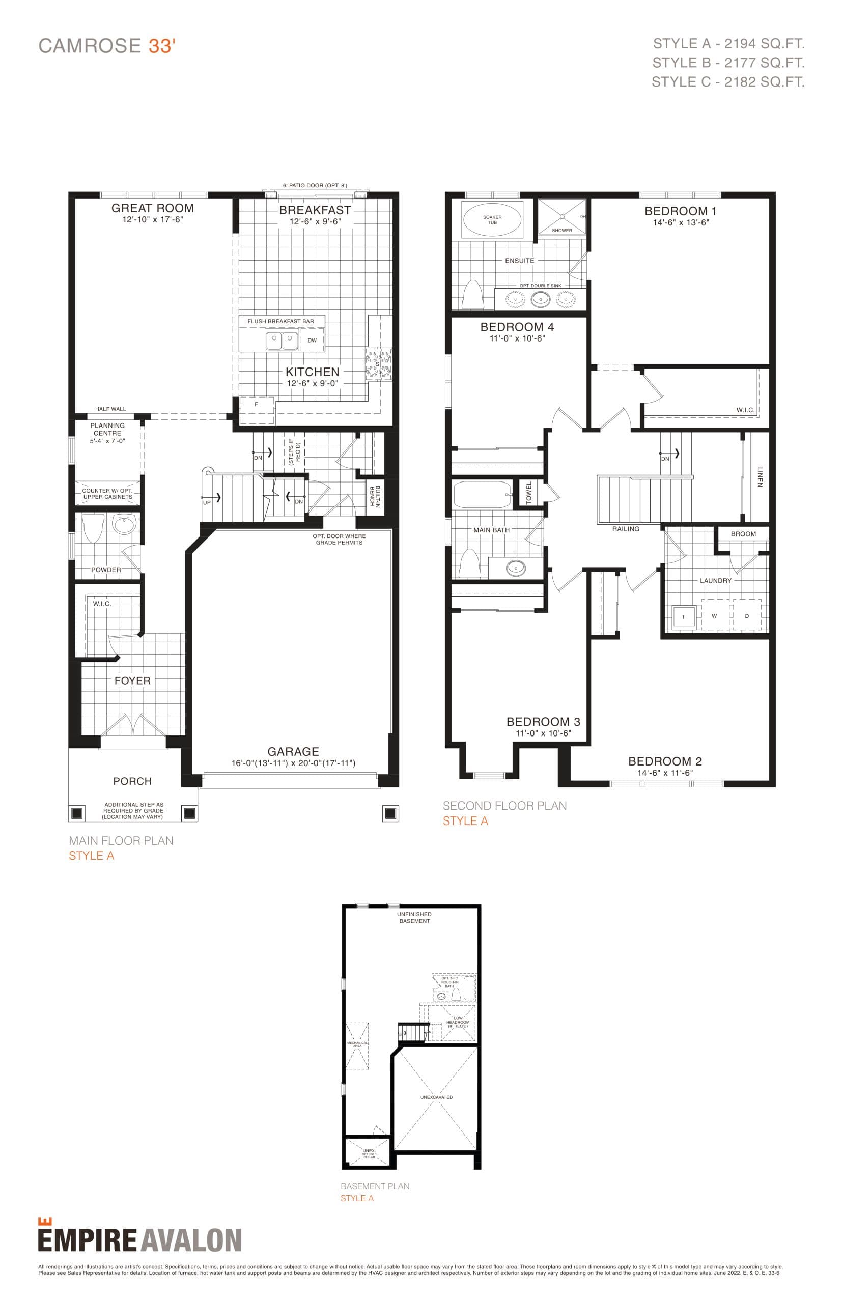 Camrose 33' Floor Plan at Empire Avalon Phase 8 Towns - 2177 sq.ft