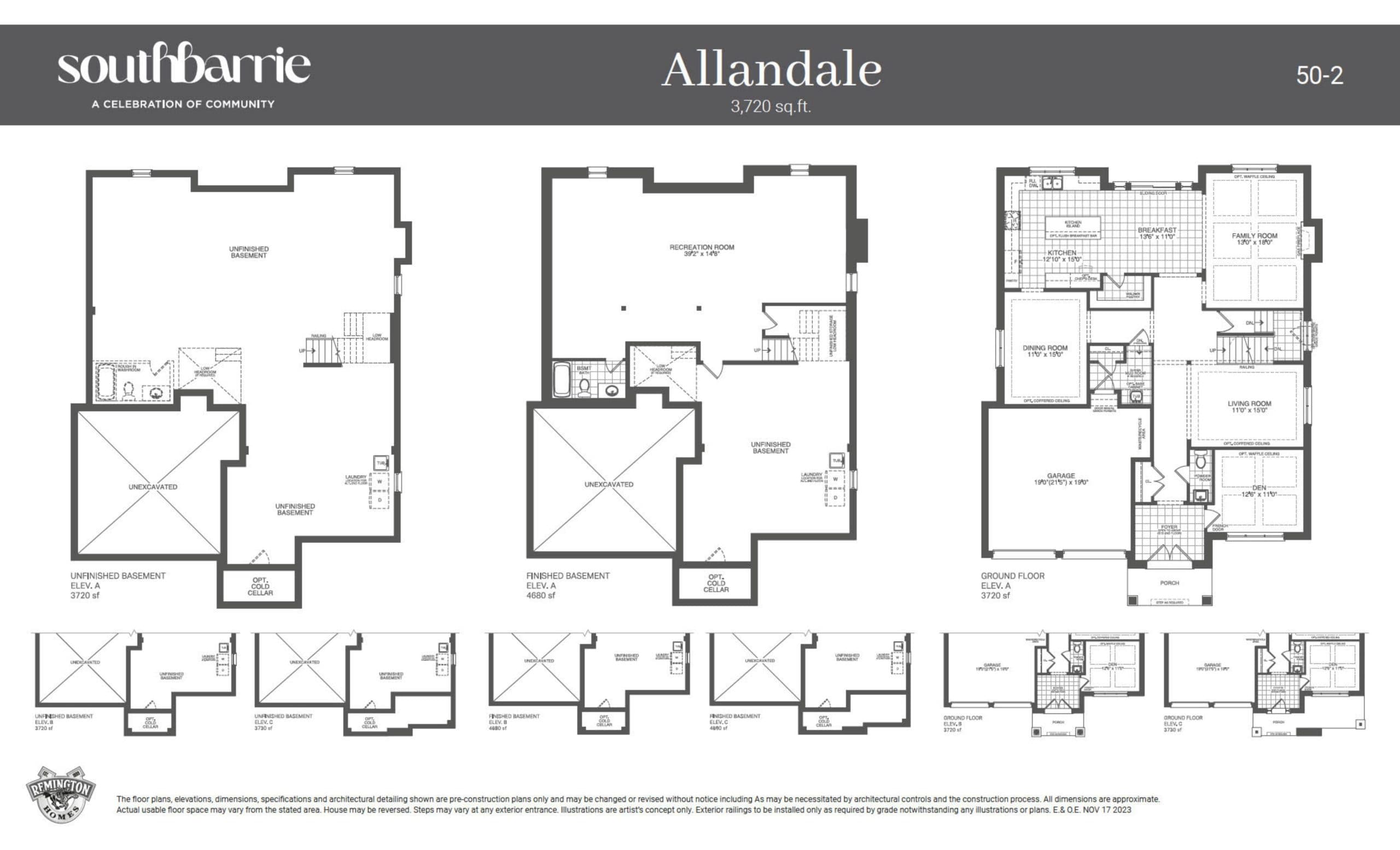 Allandale (Basement/Ground Floor) Floor Plan at South Barrie by Remington Homes - 3720 sq.ft