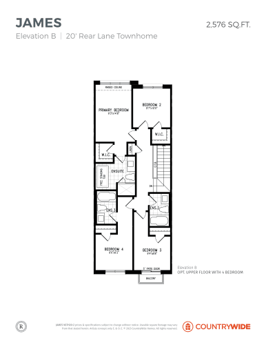 James - Elev. B (Upper Floor with Optional) floor plan