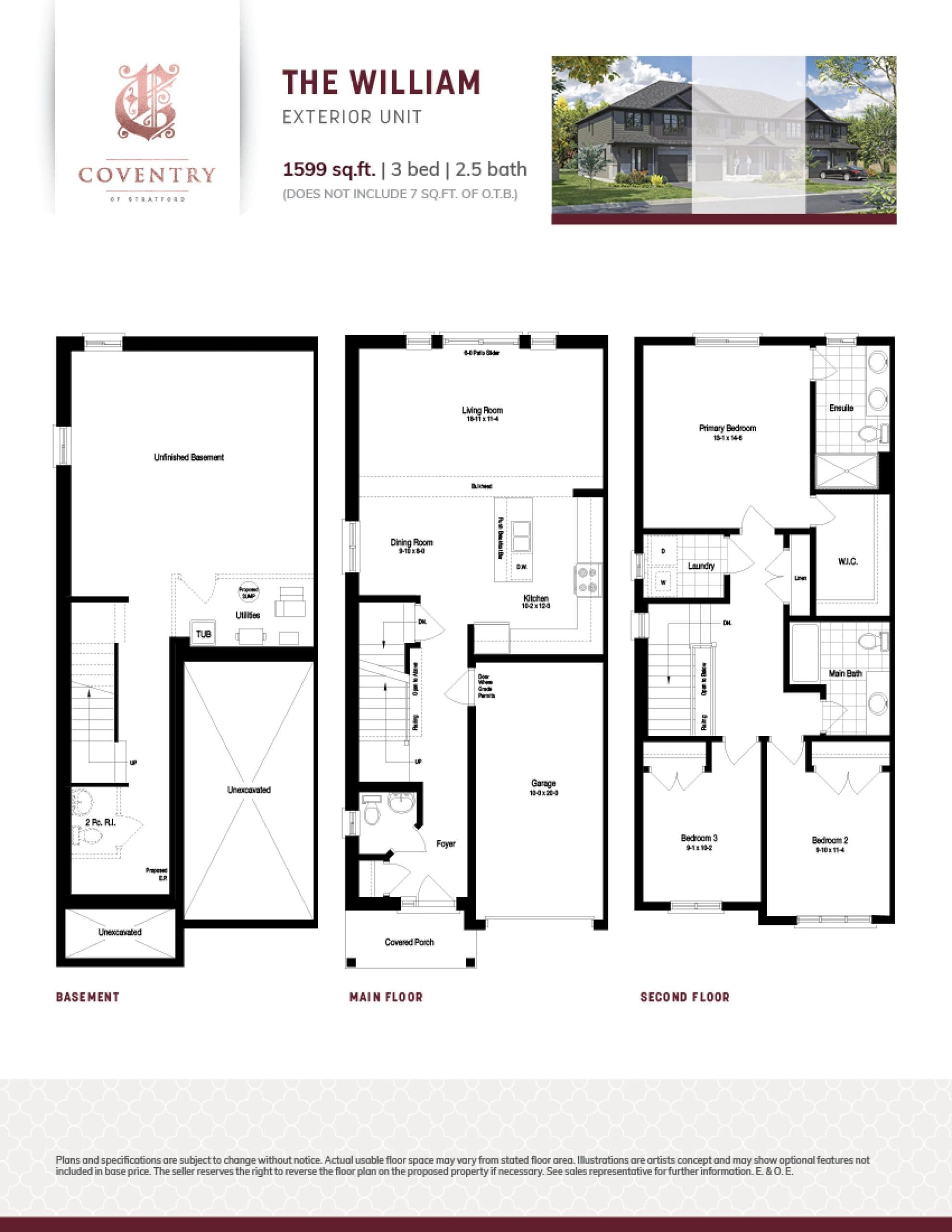 The William (Exterior) Floor Plan at Coventry of Stratford by Forest Park Homes - 1599 sq.ft