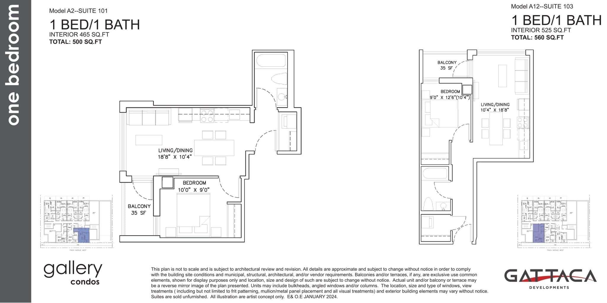 Model A2 - Suite 101 Floor Plan at Gallery Condos by Gattaca Homes - 465 sq.ft
