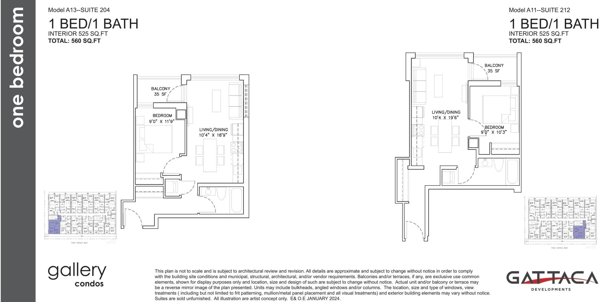 Model A13 - Suite 204 Floor Plan at Gallery Condos by Gattaca Homes - 525 sq.ft